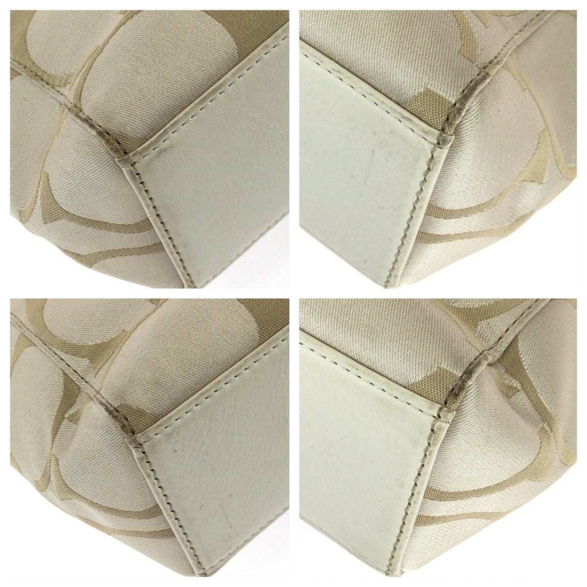 Coach Beige White Canvas Leather Shoulder Bag Tote Bag (Pre-Owned)