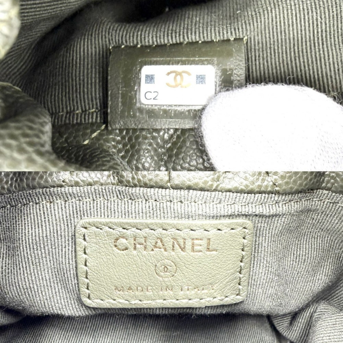 Chanel Khaki Grained Calfskin Pochette Shoulder Bag (Pre-Owned)