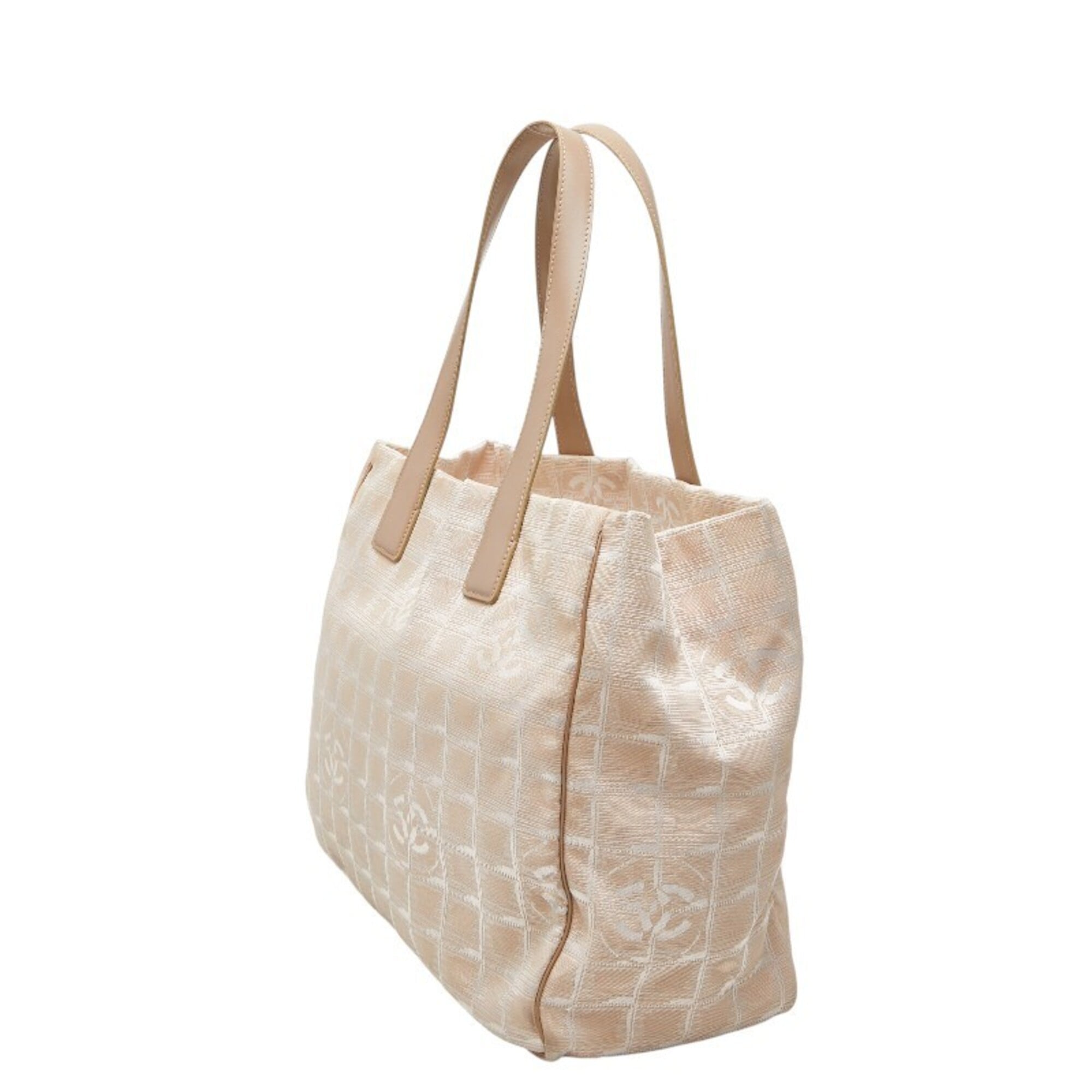 Chanel Beige Canvas Leather Shoulder Bag Tote Bag (Pre-Owned)