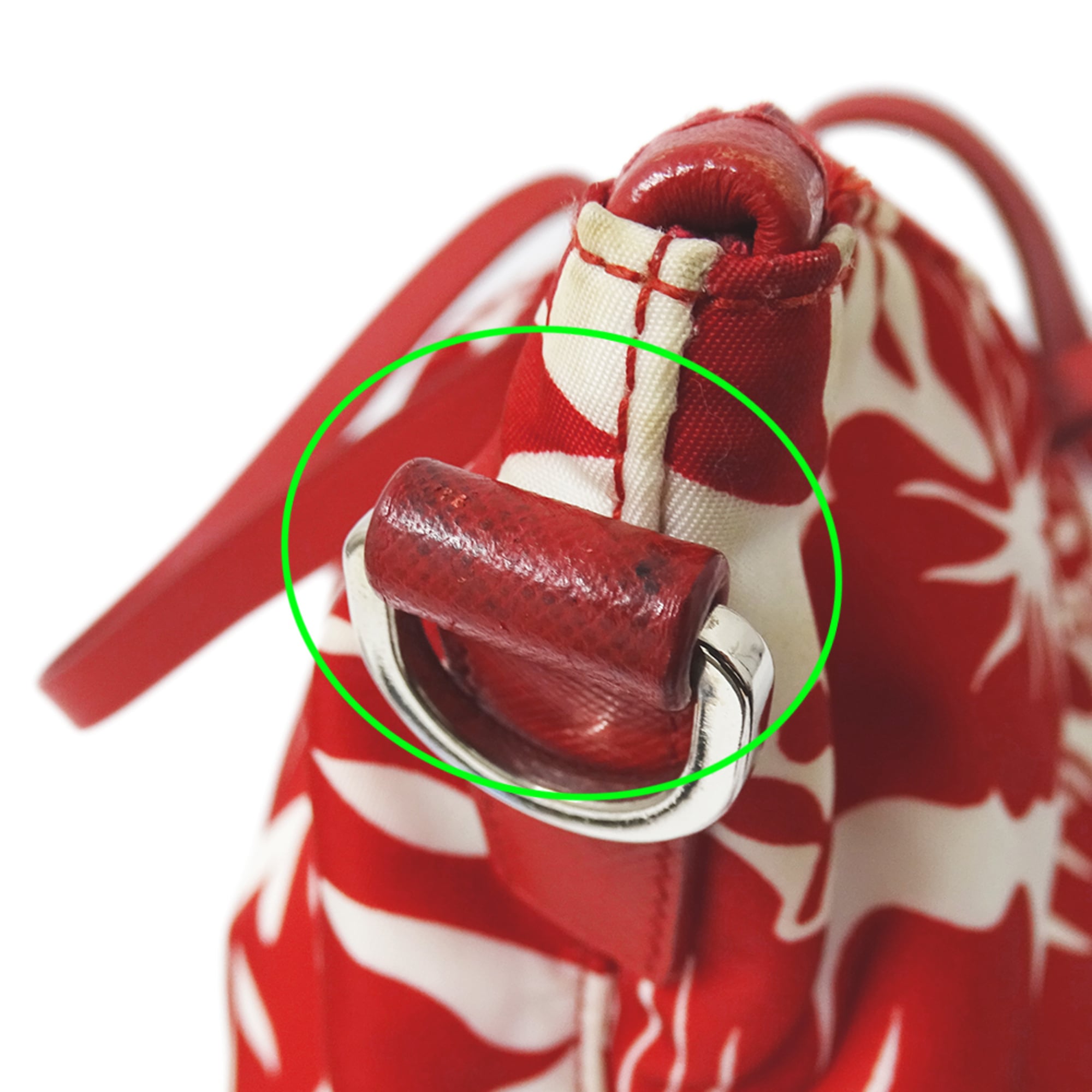 Prada Red Color White Nylon Handbag Shoulder Bag Tote Bag (Pre-Owned)