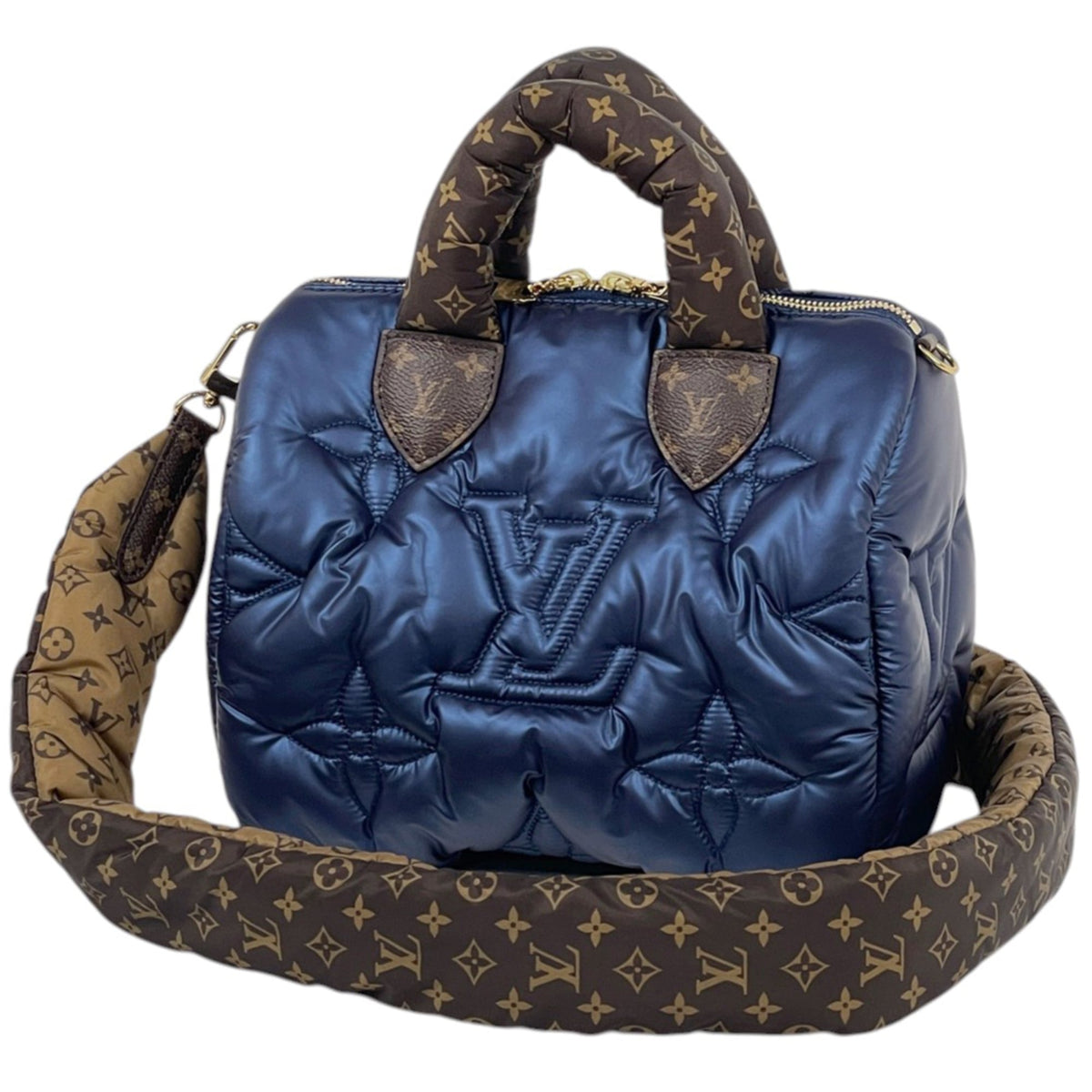 Louis Vuitton Metallic Blue Nylon Monogram Handbag Shoulder Bag (Pre-Owned)
