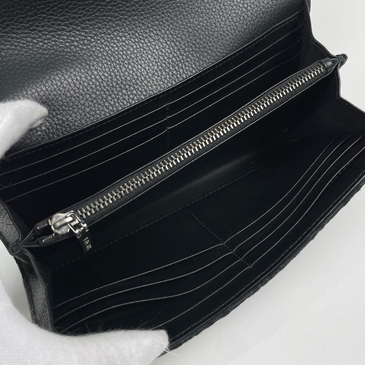 Christian Dior Black Cotton Leather Fabric Long Wallet (Bi-Fold) (Pre-Owned)