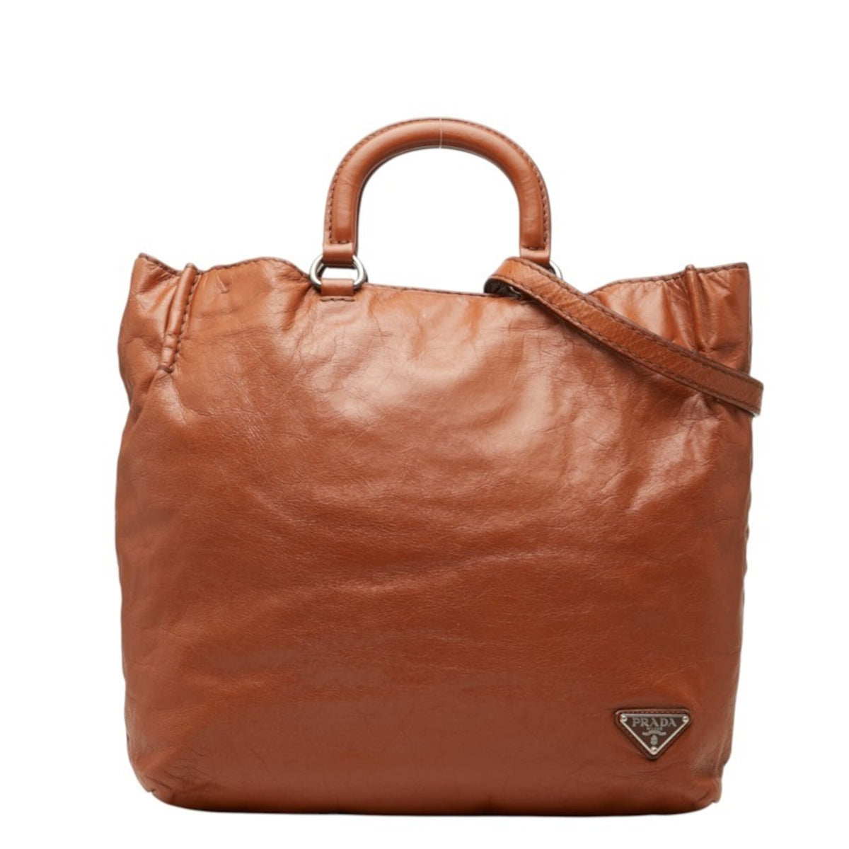 Prada Brown Leather Shoulder Bag Tote Bag (Pre-Owned)