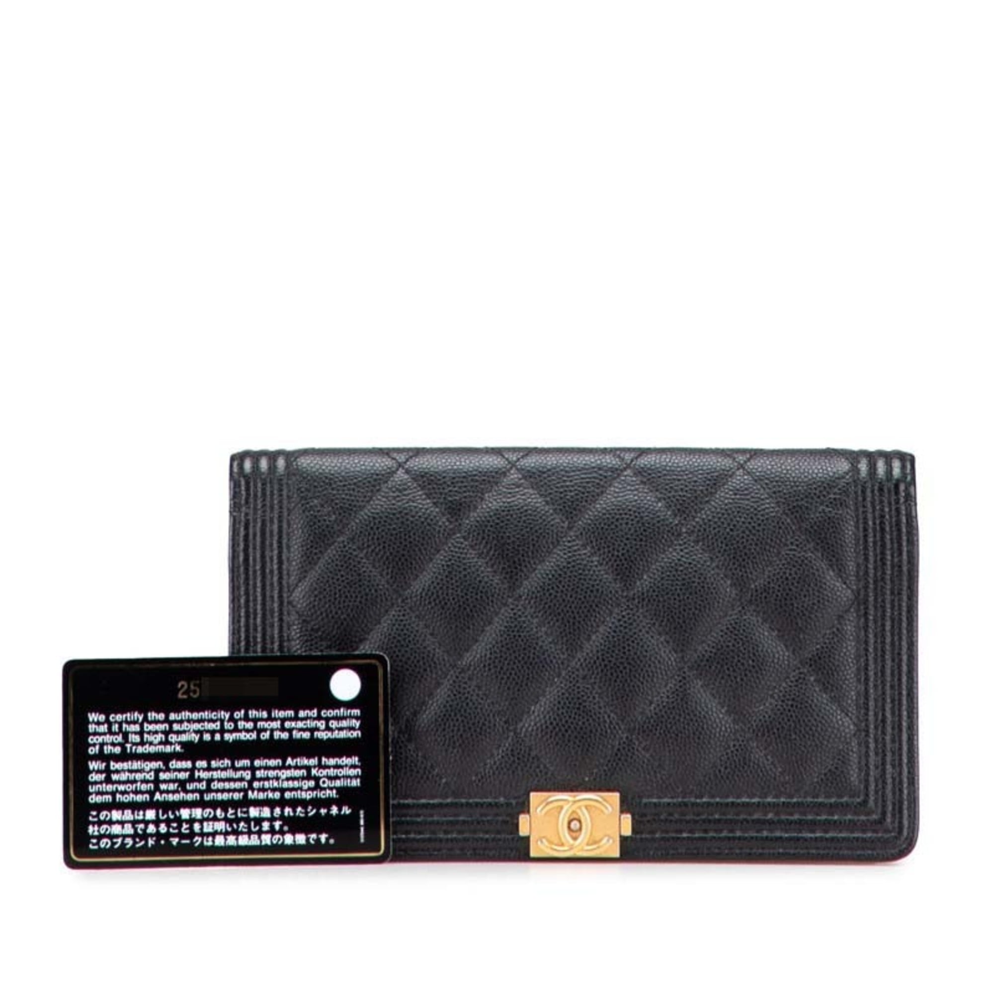 Chanel Boy Chanel Black Grained Calfskin Long Wallet (Bi-Fold) (Pre-Owned)