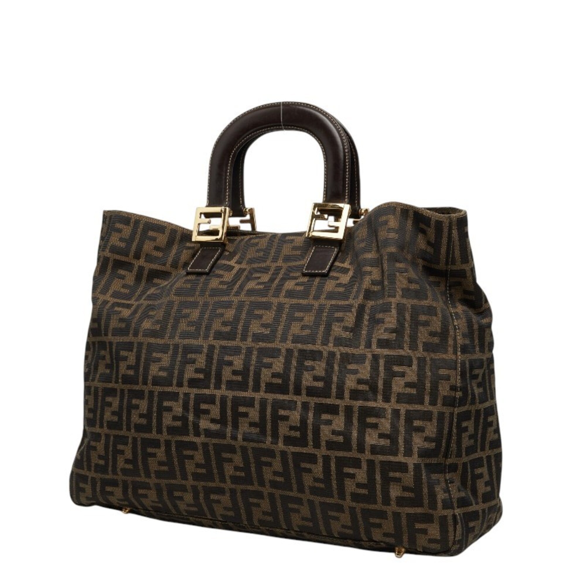 Fendi Brown Canvas Leather Handbag Tote Bag (Pre-Owned)