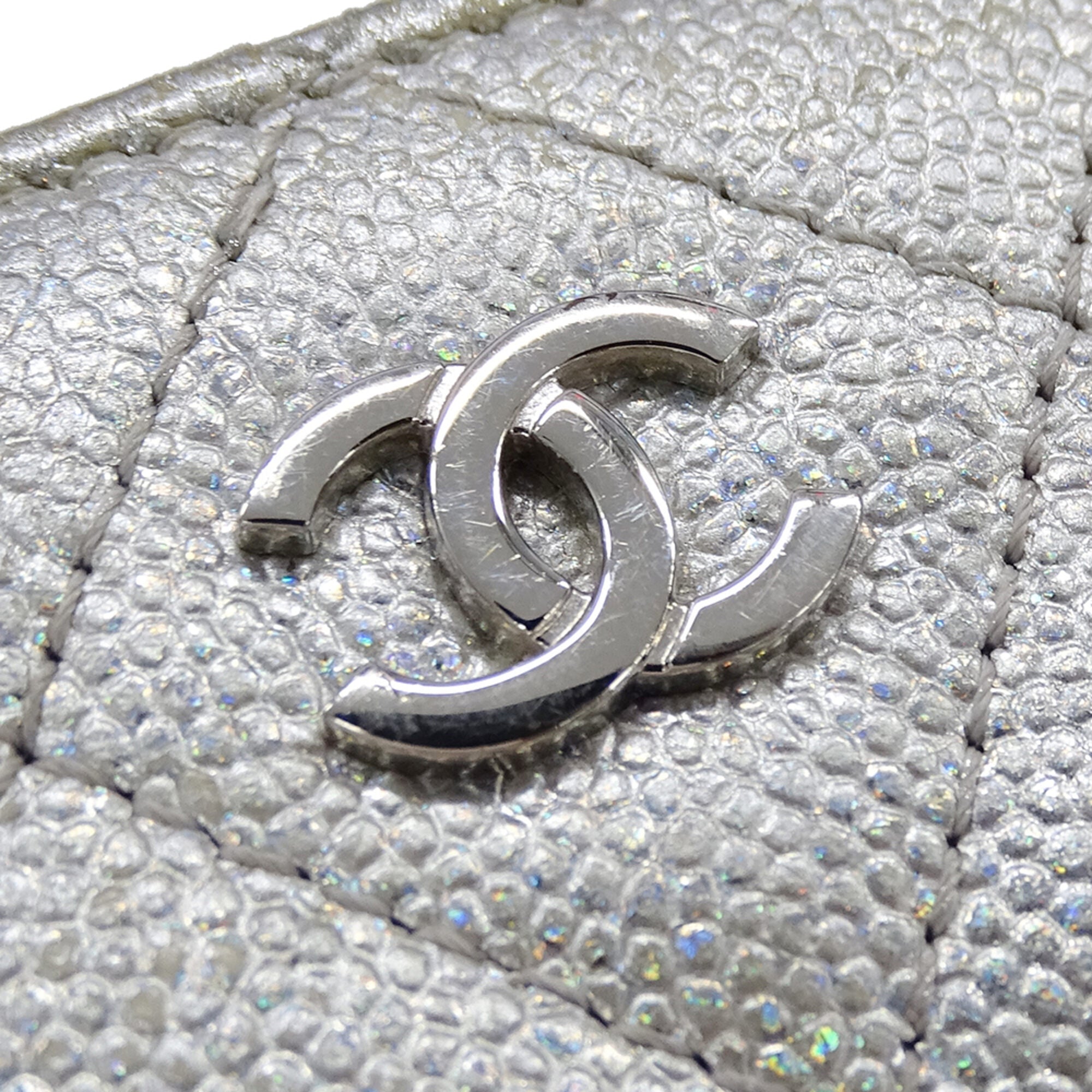 Chanel Silver Grained Calfskin Chain/Shoulder Wallet (Pre-Owned)