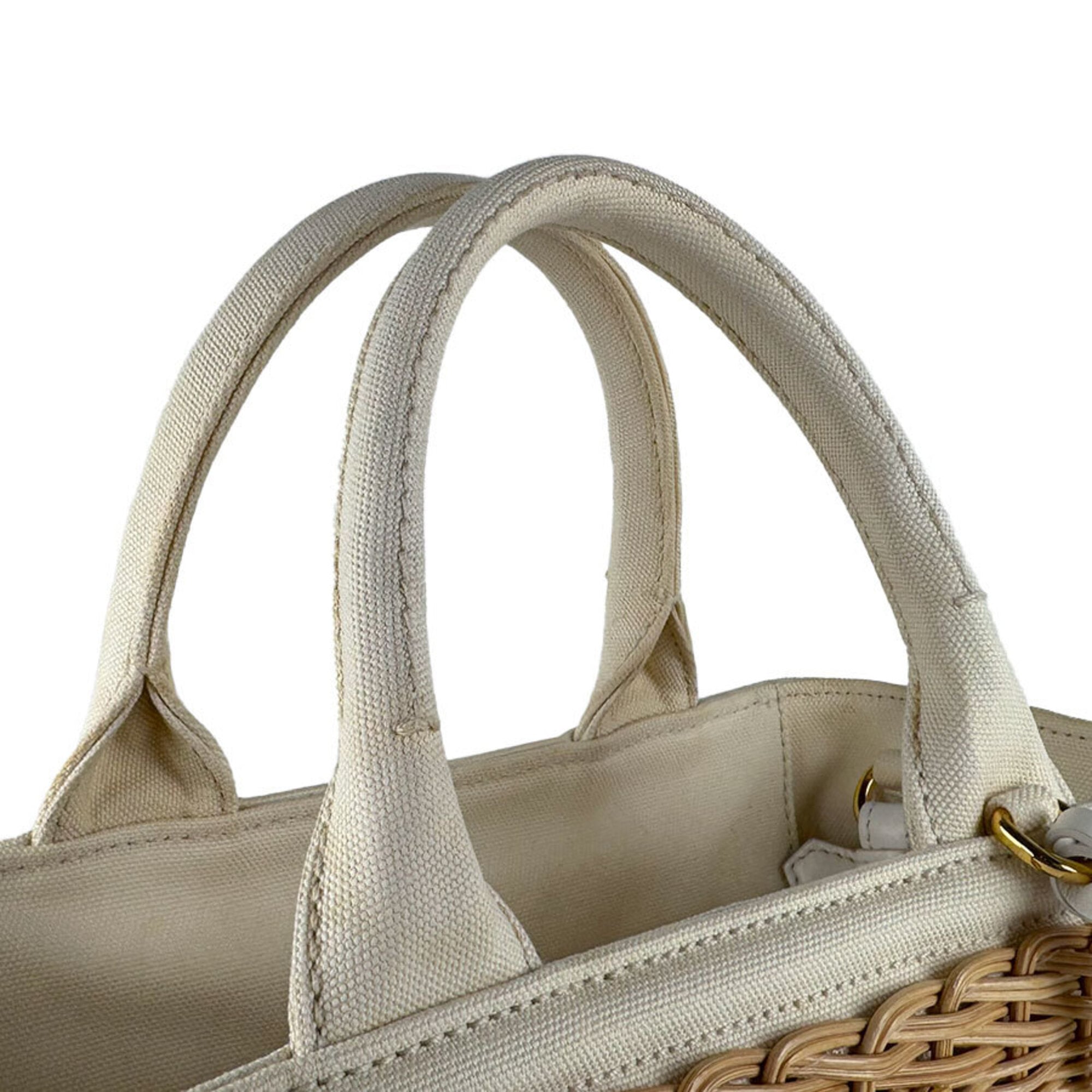 Prada Ivory Canvas Handbag Shoulder Bag (Pre-Owned)