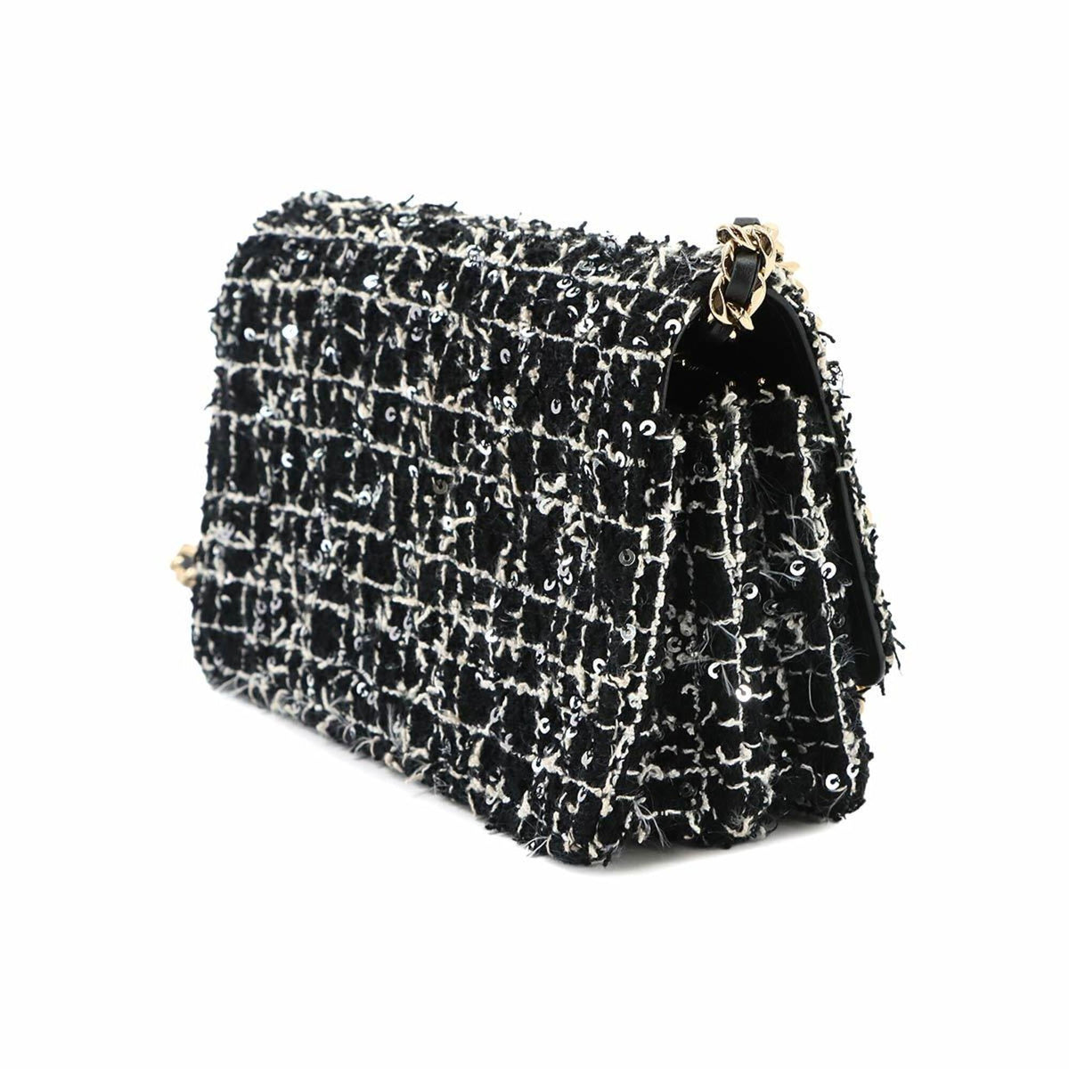 Chanel Matelasse Black White Tweed Leather Chain/Shoulder Wallet (Pre-Owned)