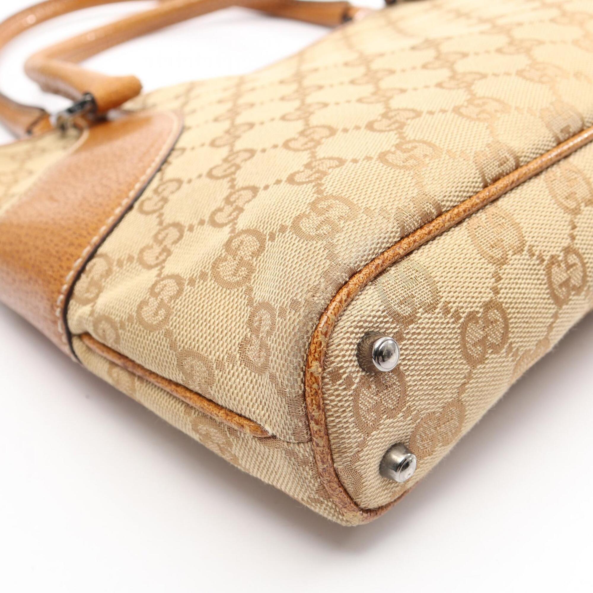 Gucci Beige Brown Canvas Leather Handbag Tote Bag (Pre-Owned)