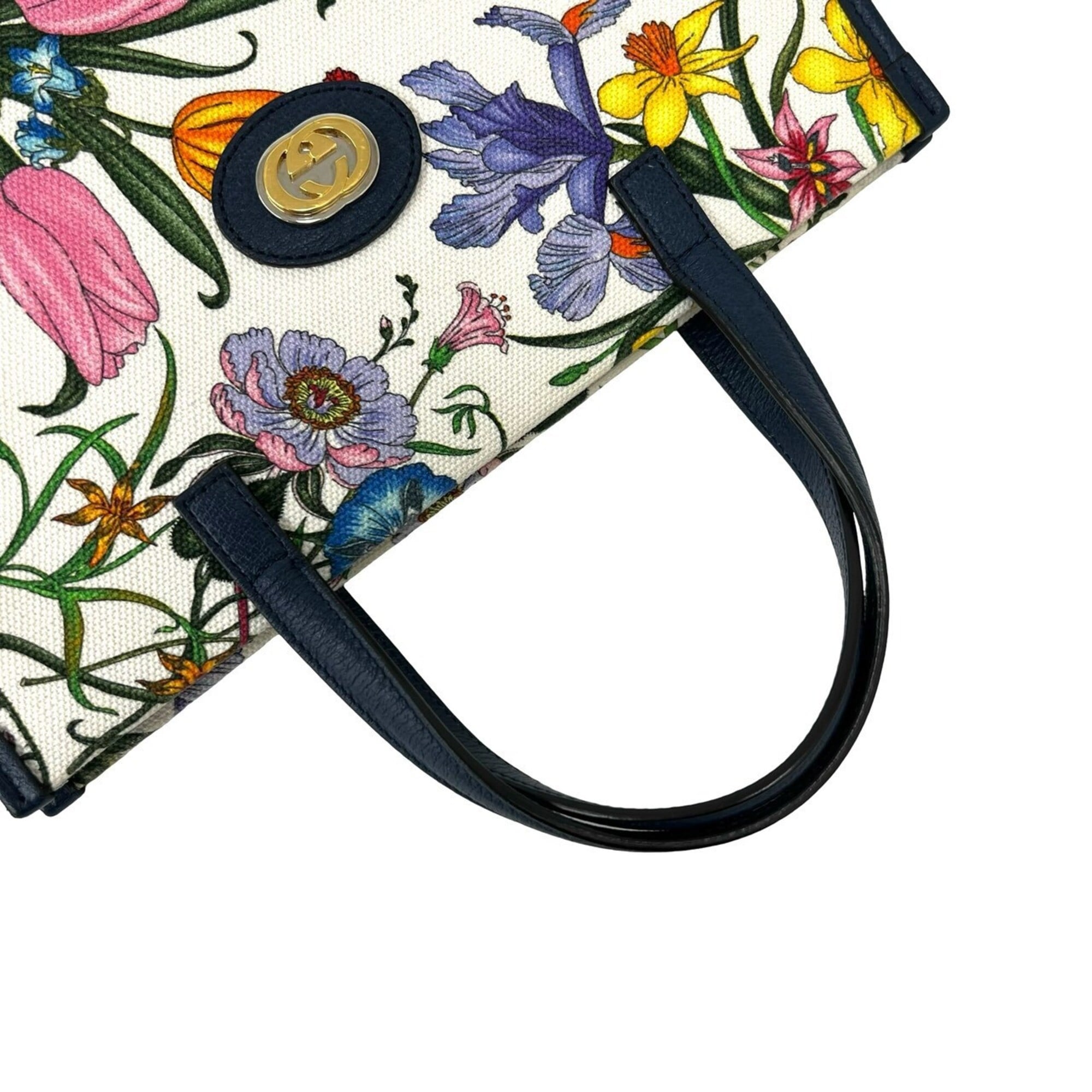 Gucci Multi-Color Navy Canvas Leather Handbag Shoulder Bag (Pre-Owned)
