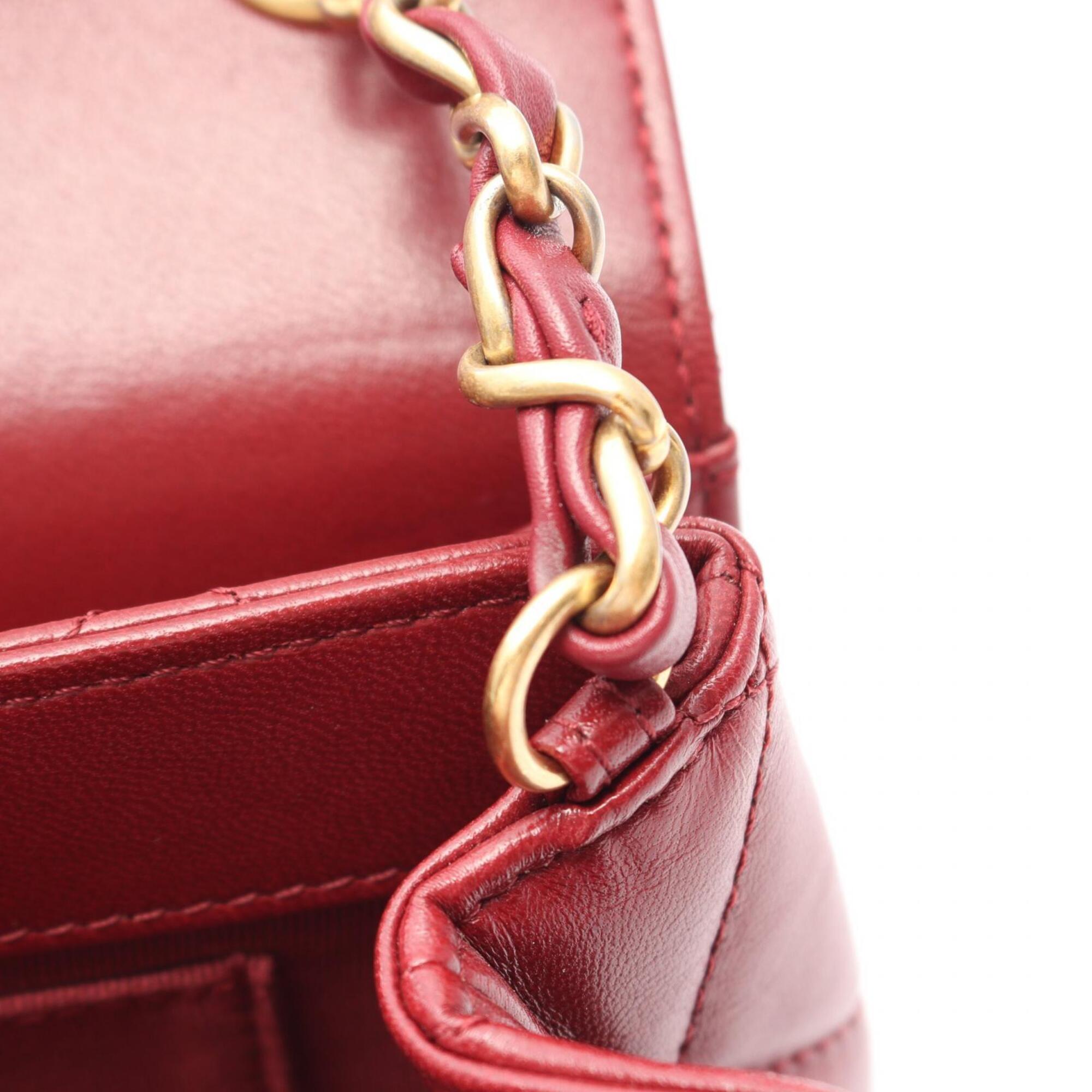 Chanel Bordeaux Leather Handbag Shoulder Bag (Pre-Owned)