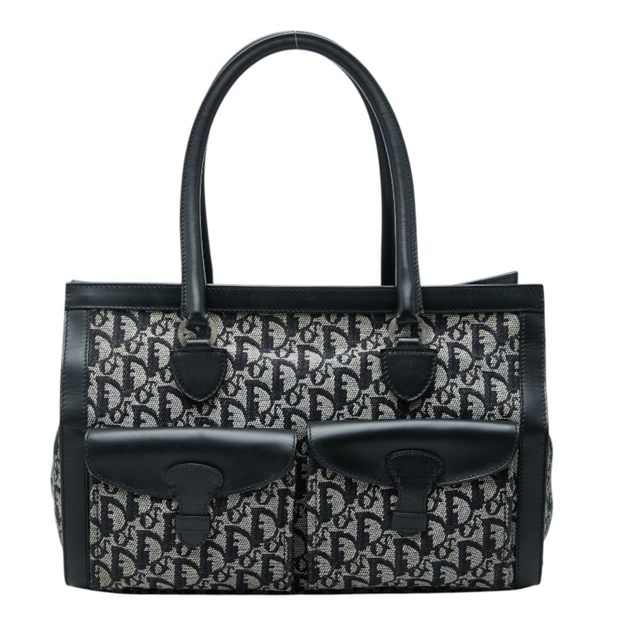 Christian Dior Black Gray Canvas Leather Handbag Tote Bag (Pre-Owned)