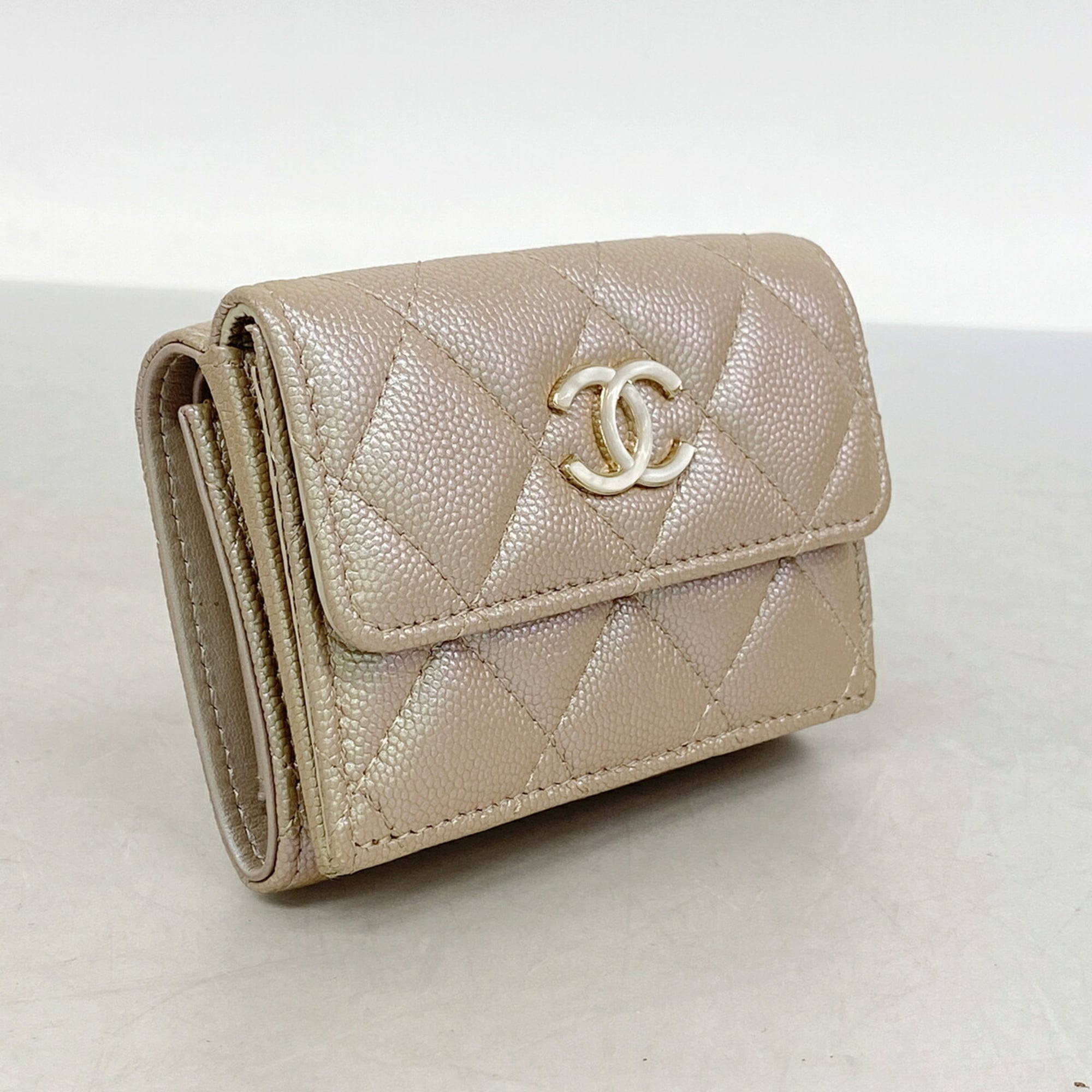 Chanel Metallic Pink Grained Calfskin Wallet (Tri-Fold) (Pre-Owned)
