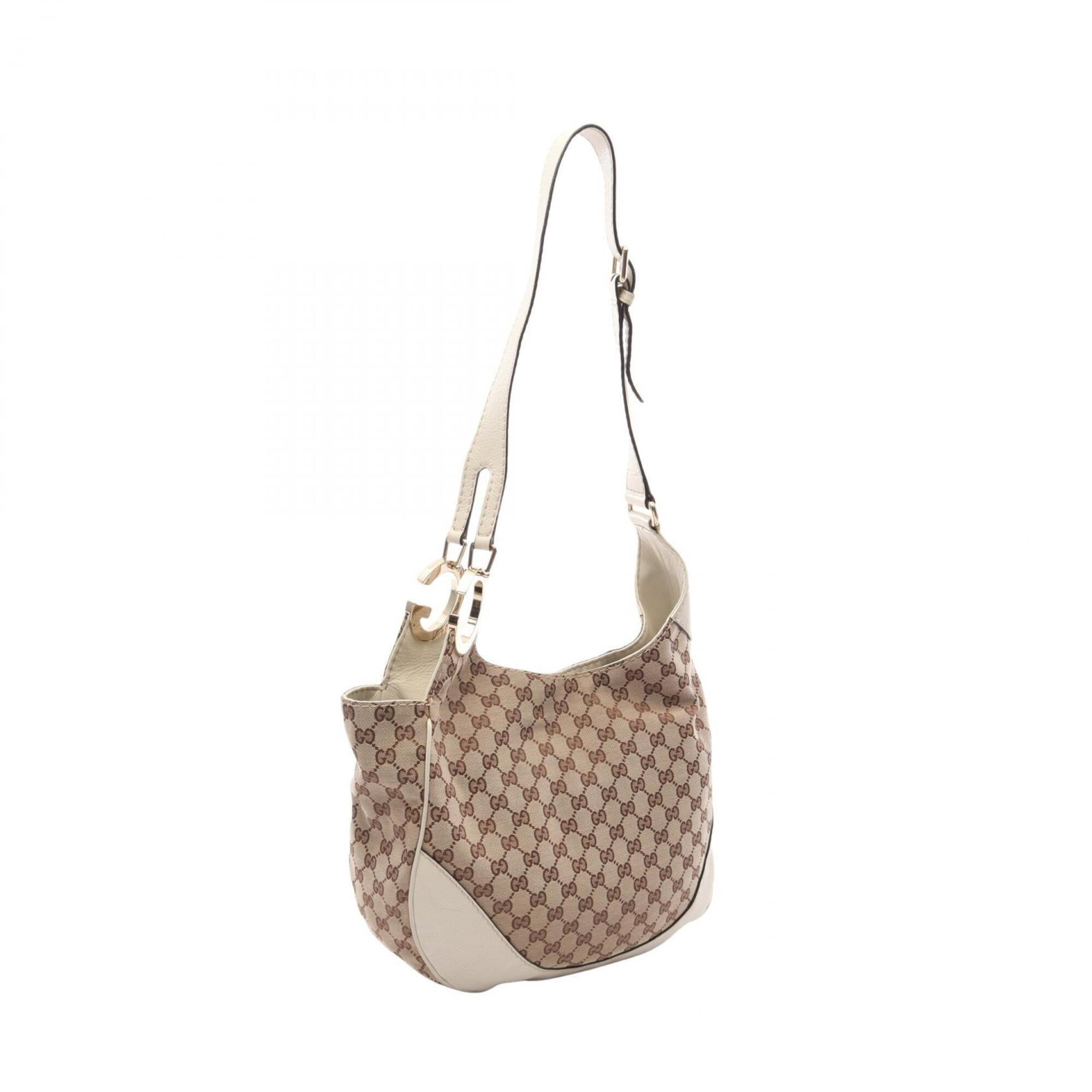 Gucci Beige Ivory Canvas Leather Shoulder Bag (Pre-Owned)