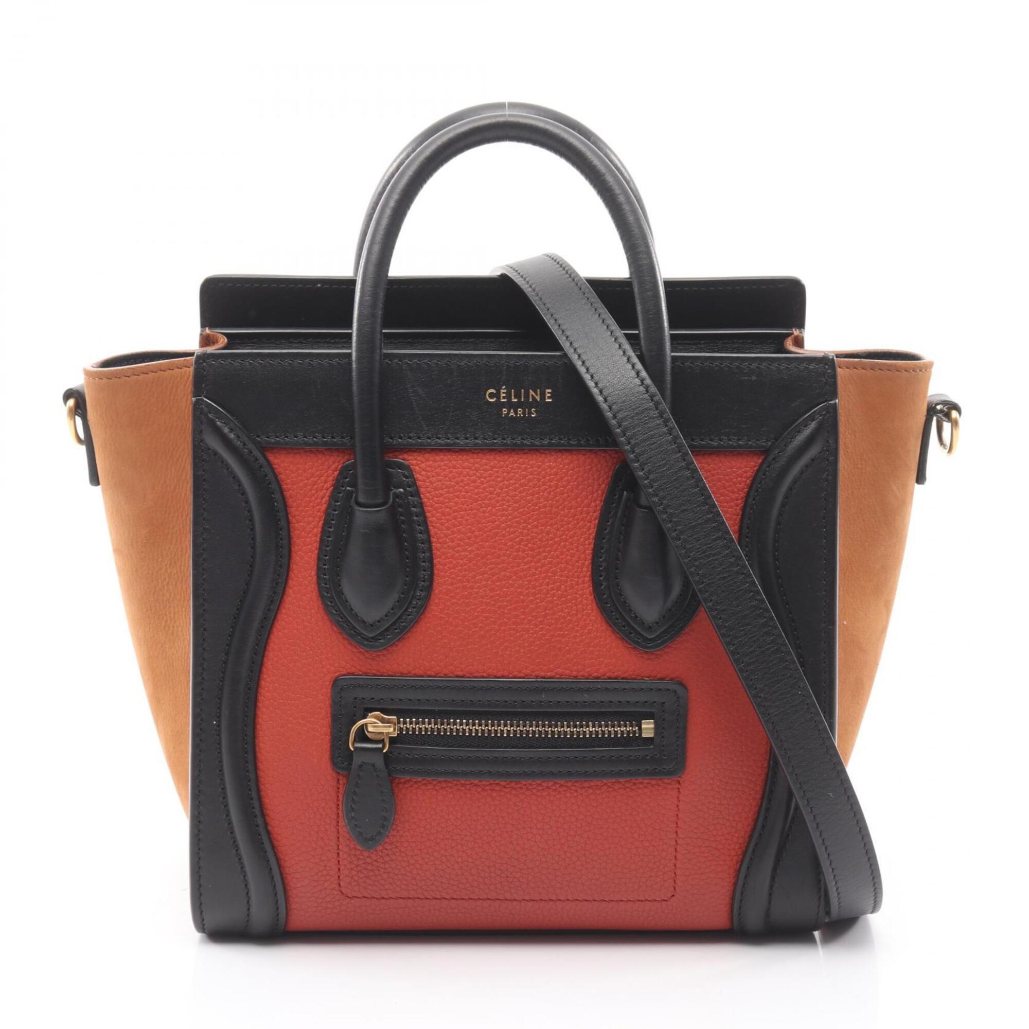 Celine Black Brown Red Color Leather Handbag (Pre-Owned)
