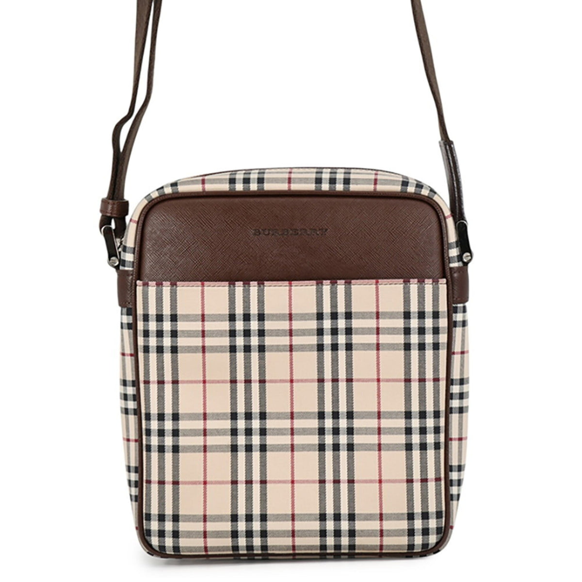 Burberry Beige Black Red Color Canvas Leather Shoulder Bag (Pre-Owned)