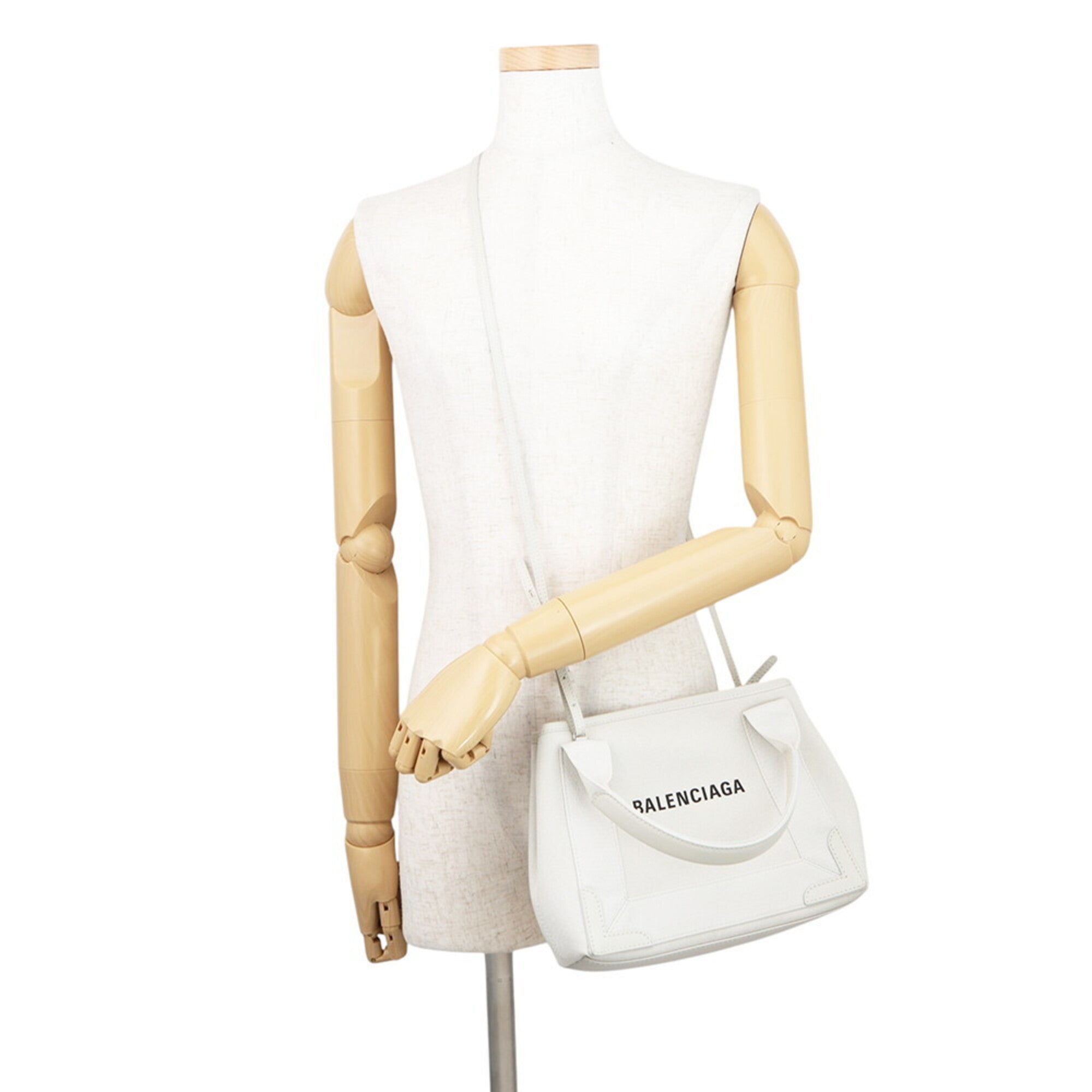 Balenciaga White Canvas Leather Handbag Pouch (Pre-Owned)