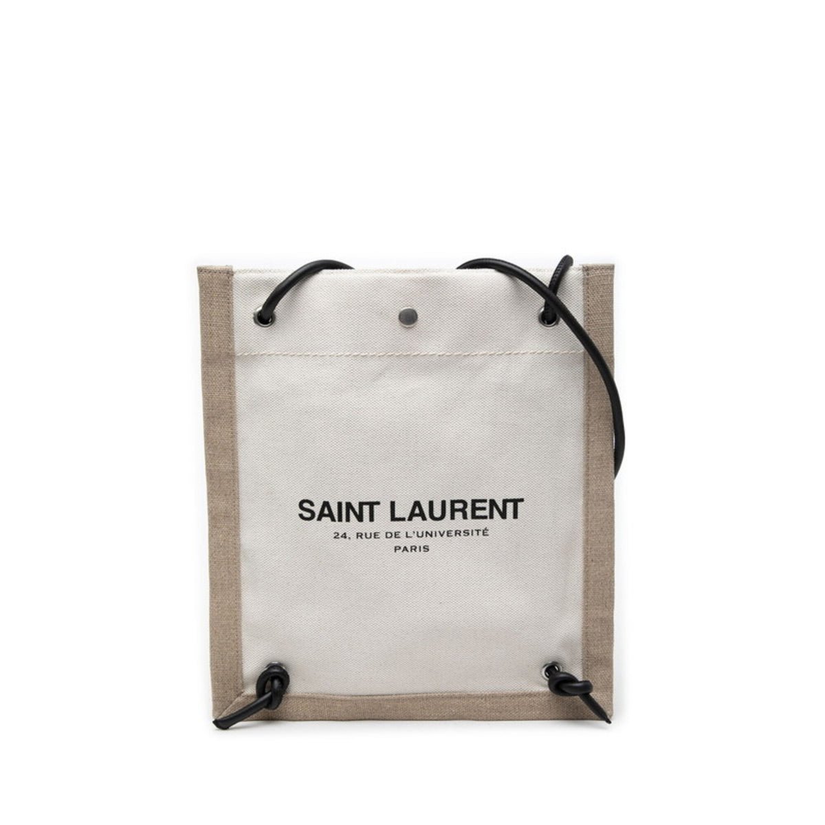 Saint Laurent Beige Black Canvas Leather Shoulder Bag (Pre-Owned)