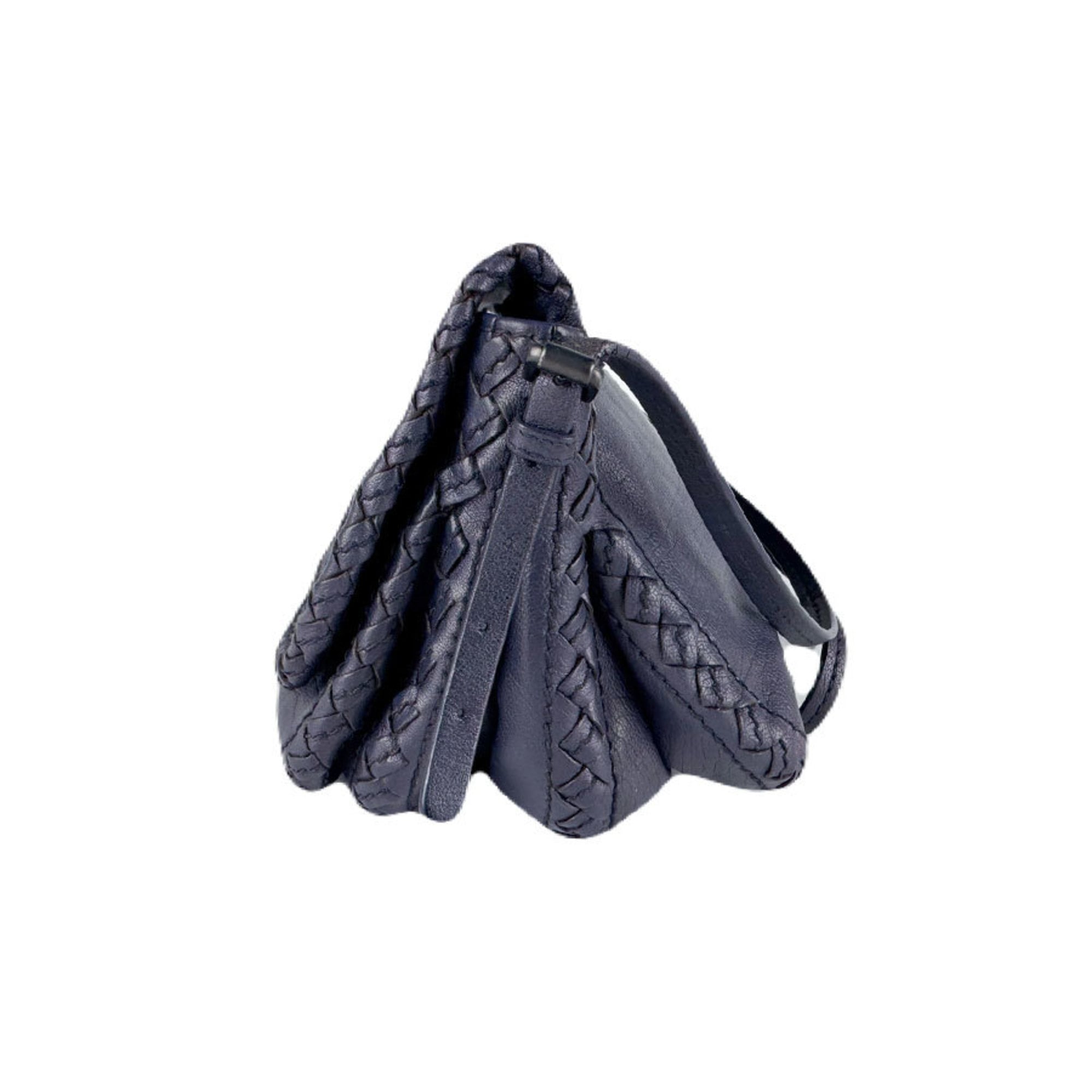 Bottega Veneta Intrecciato Metallic Navy Leather Shoulder Bag (Pre-Owned)