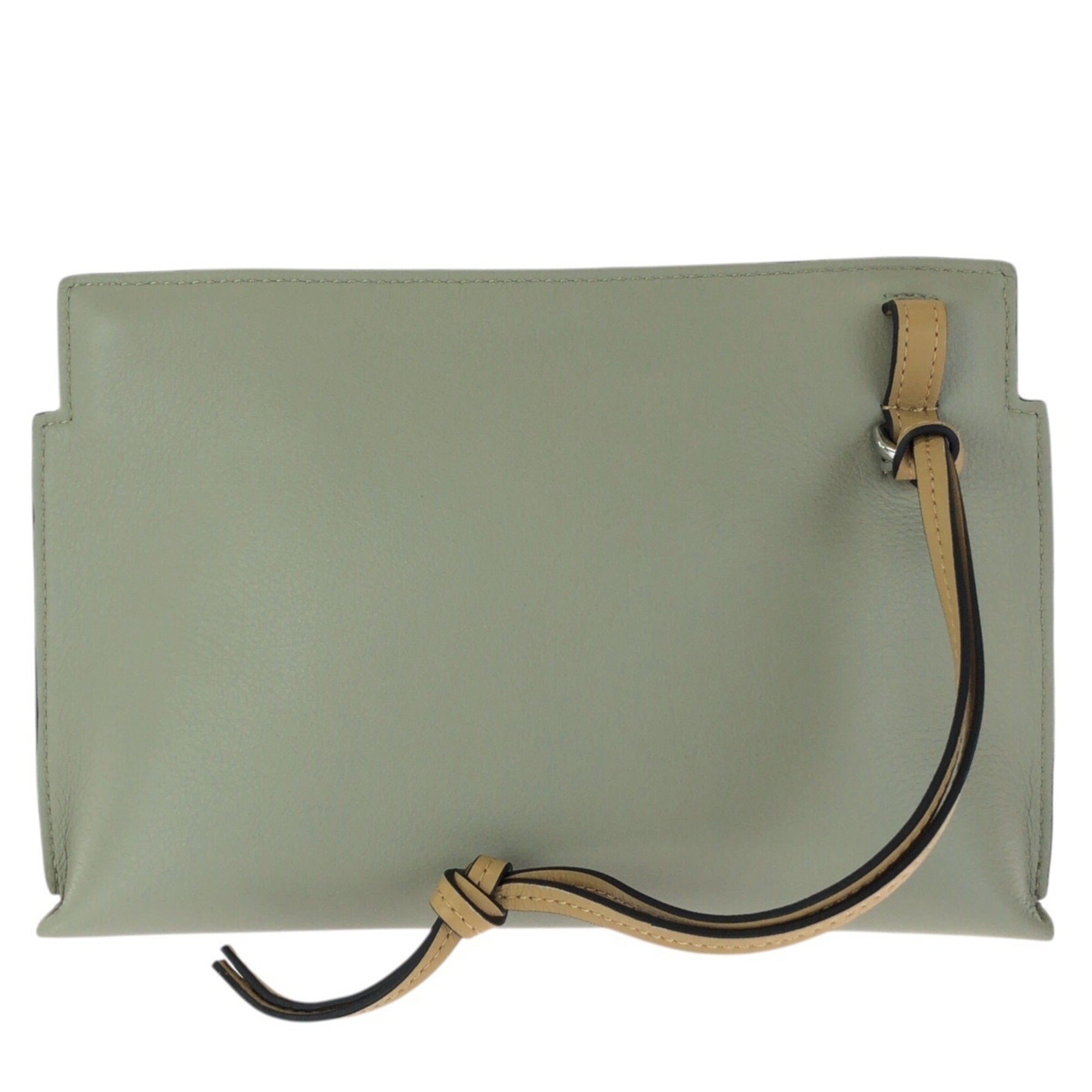 Loewe Beige Green Leather Clutch Bag Pouch (Pre-Owned)