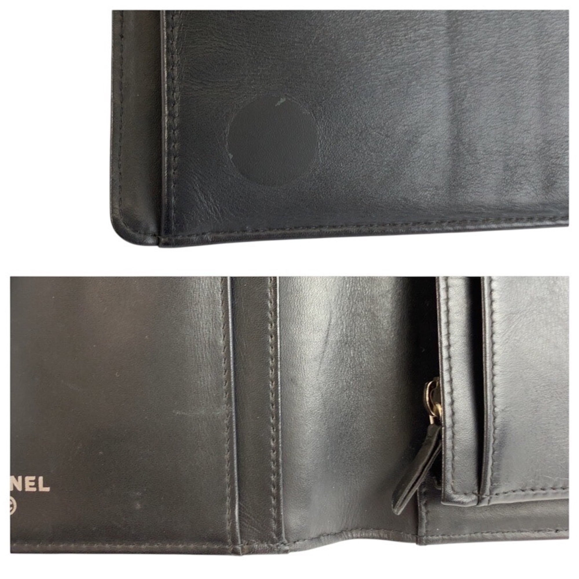 Chanel Black Leather Long Wallet (Bi-Fold) (Pre-Owned)