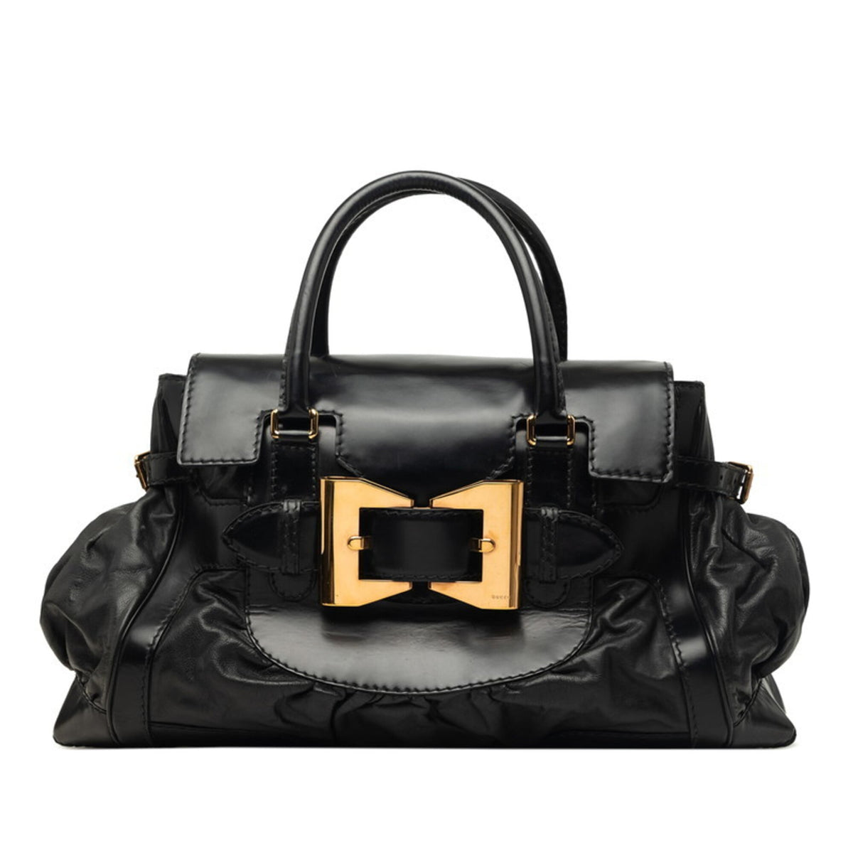 Gucci Black Leather Boston Bag Handbag (Pre-Owned)