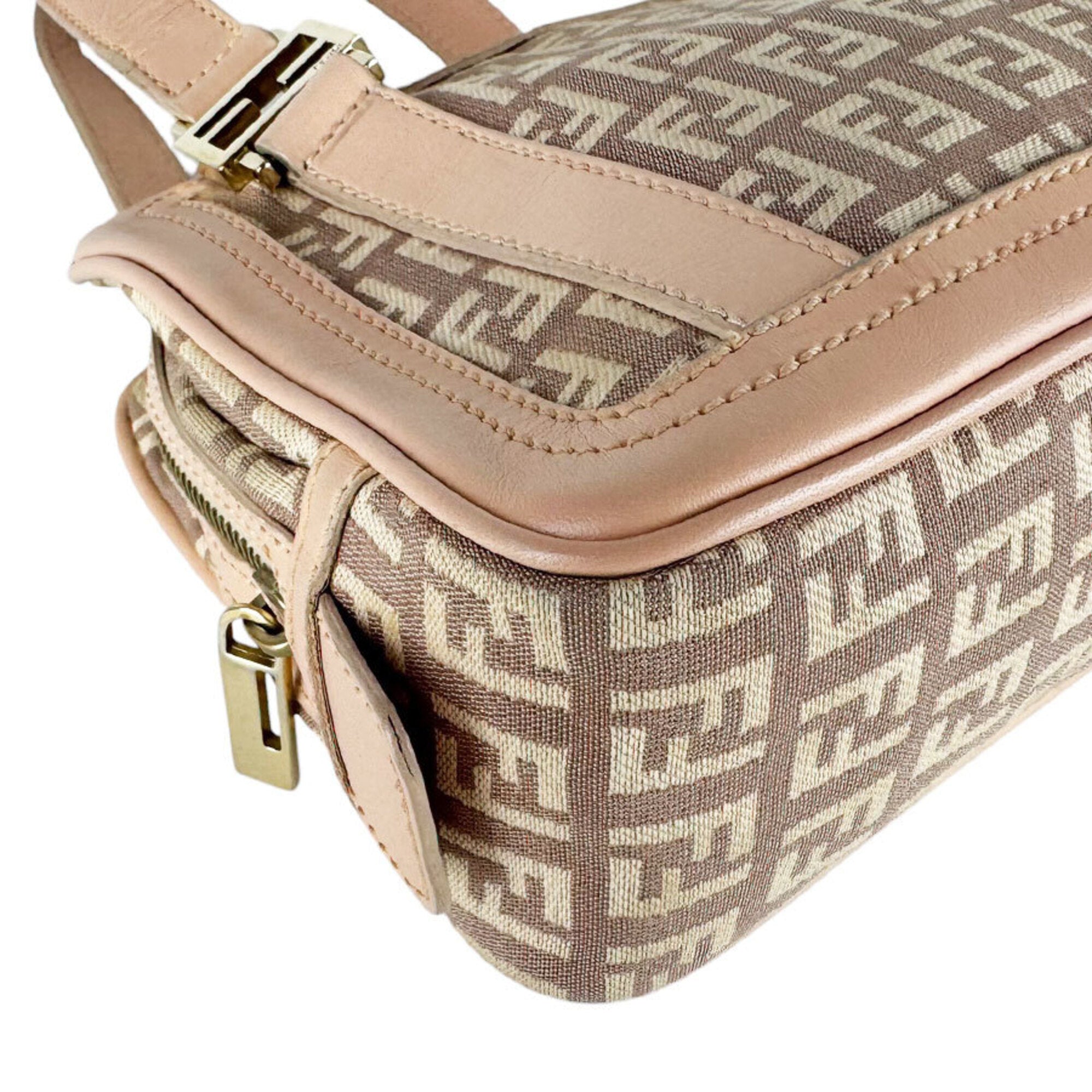 Fendi Beige Light Pink Canvas Leather Handbag (Pre-Owned)