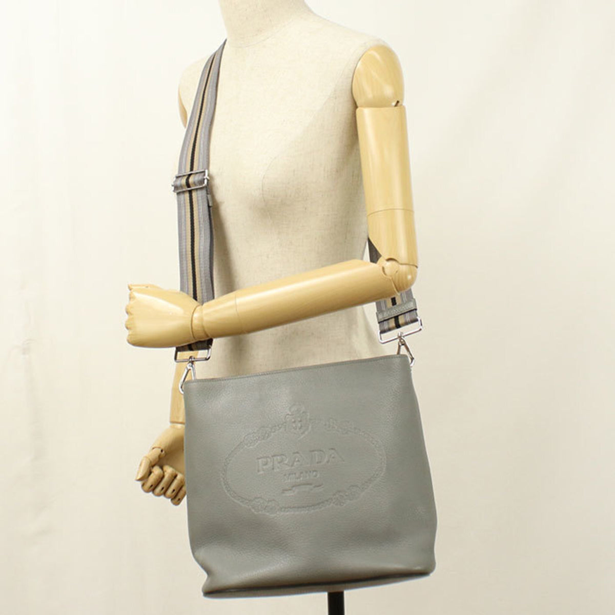 Prada Gray Leather Shoulder Bag (Pre-Owned)