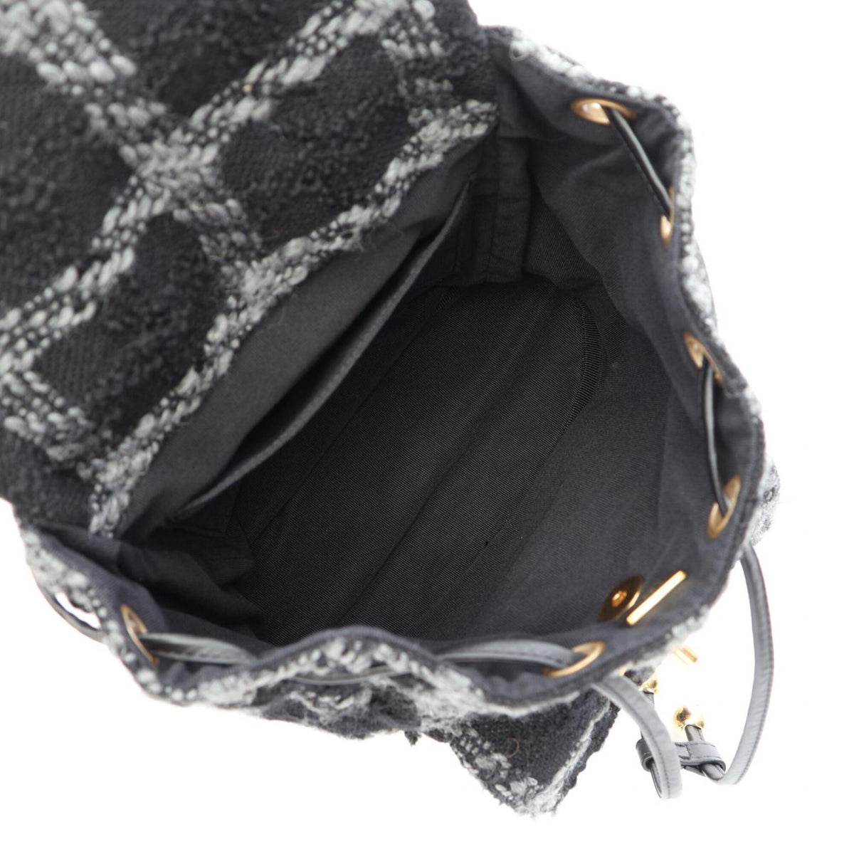 Chanel Black Gray Wool Backpack Handbag (Pre-Owned)