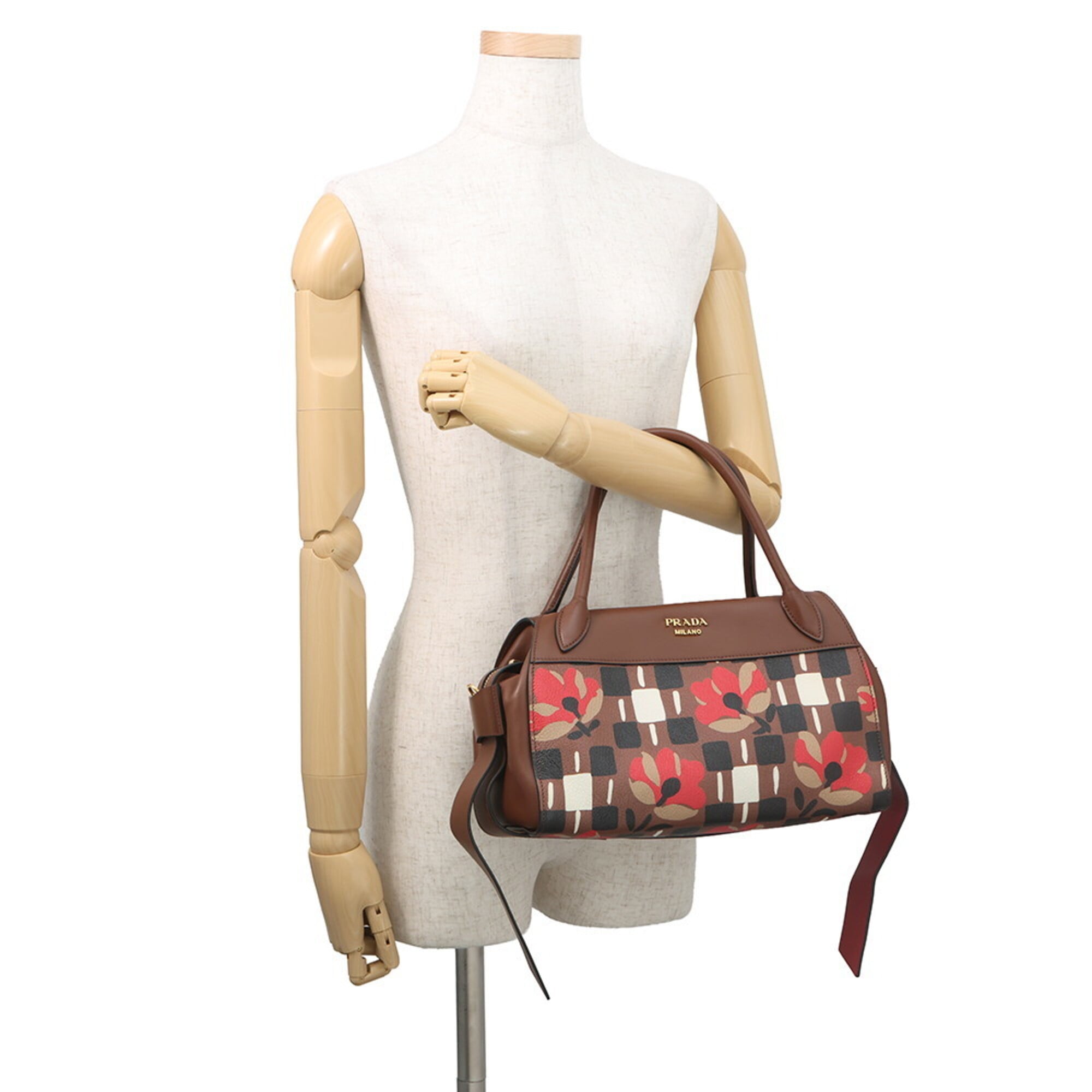Prada Brown Multi-Color Pvc Leather Handbag Shoulder Bag (Pre-Owned)