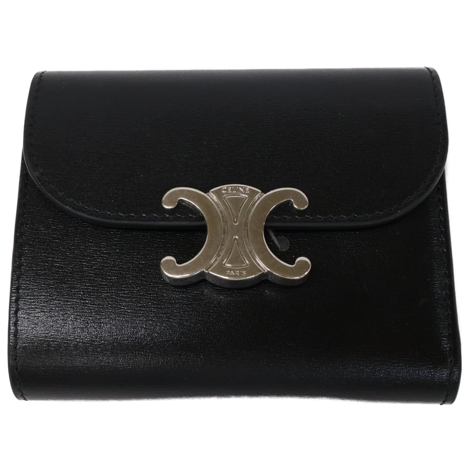 Celine Silver Black Leather Wallet (Tri-Fold) (Pre-Owned)