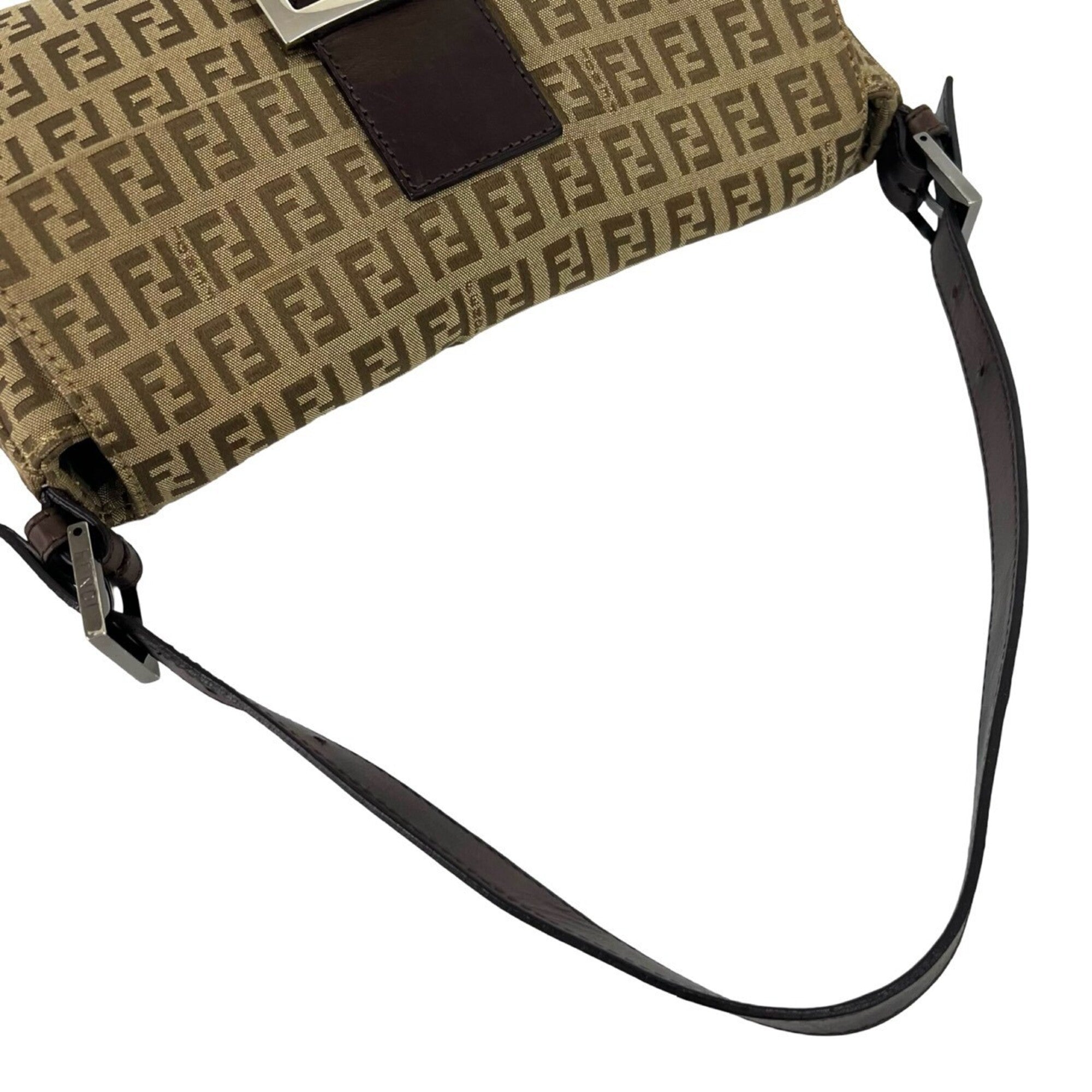 Fendi Beige Brown Canvas Leather Shoulder Bag (Pre-Owned)
