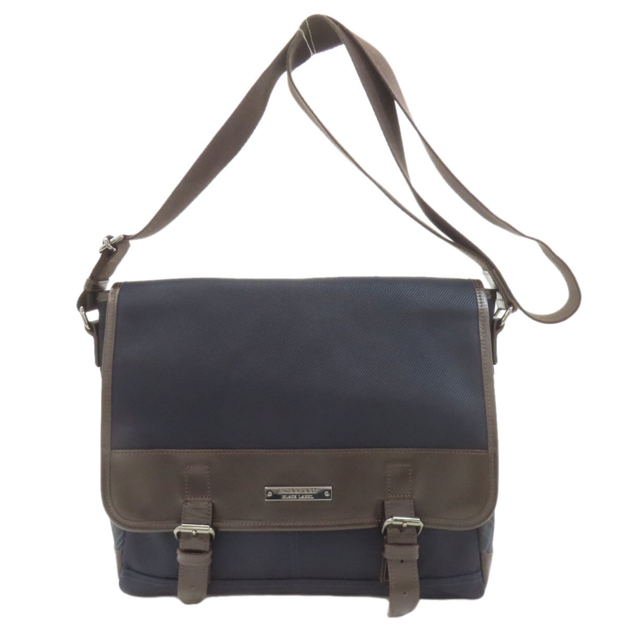 Burberry Black Navy Nylon Canvas Leather Shoulder Bag (Pre-Owned)