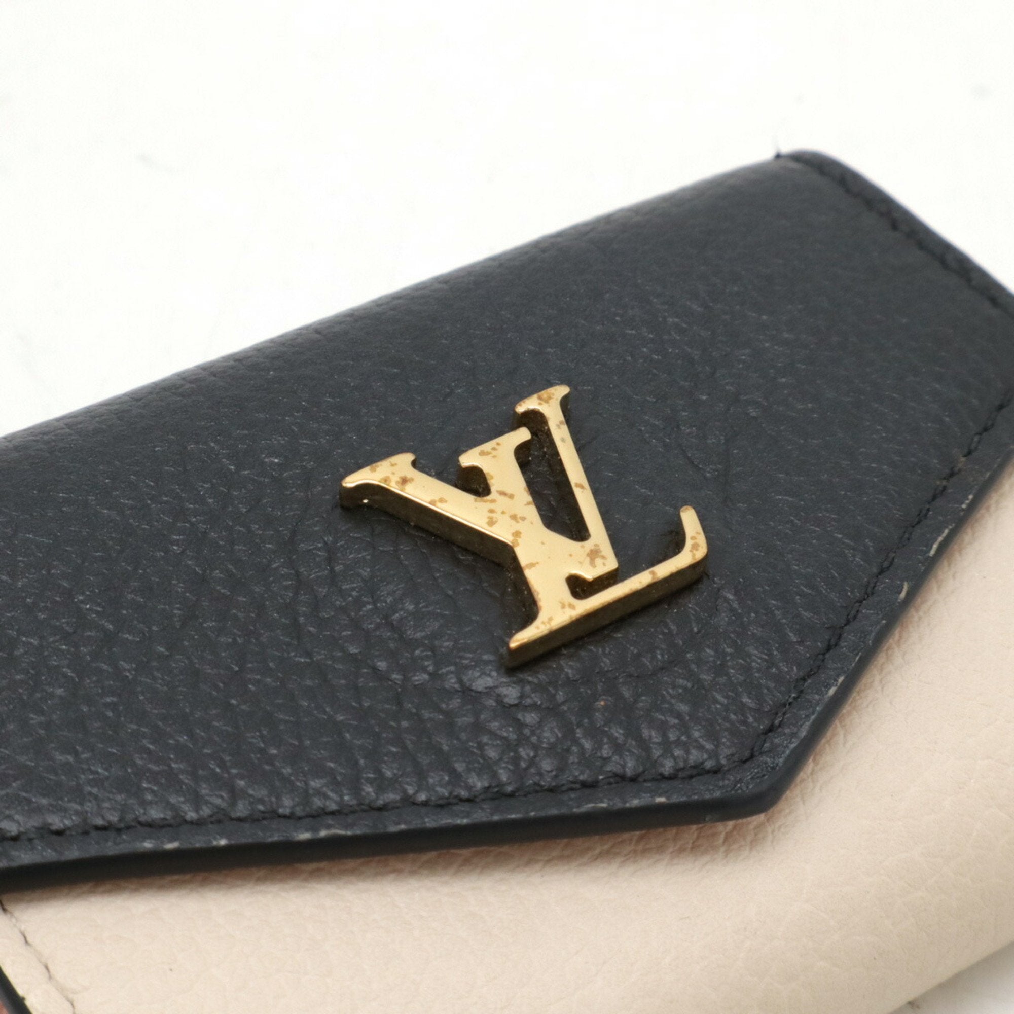 Louis Vuitton Beige Black Leather Wallet (Tri-Fold) (Pre-Owned)