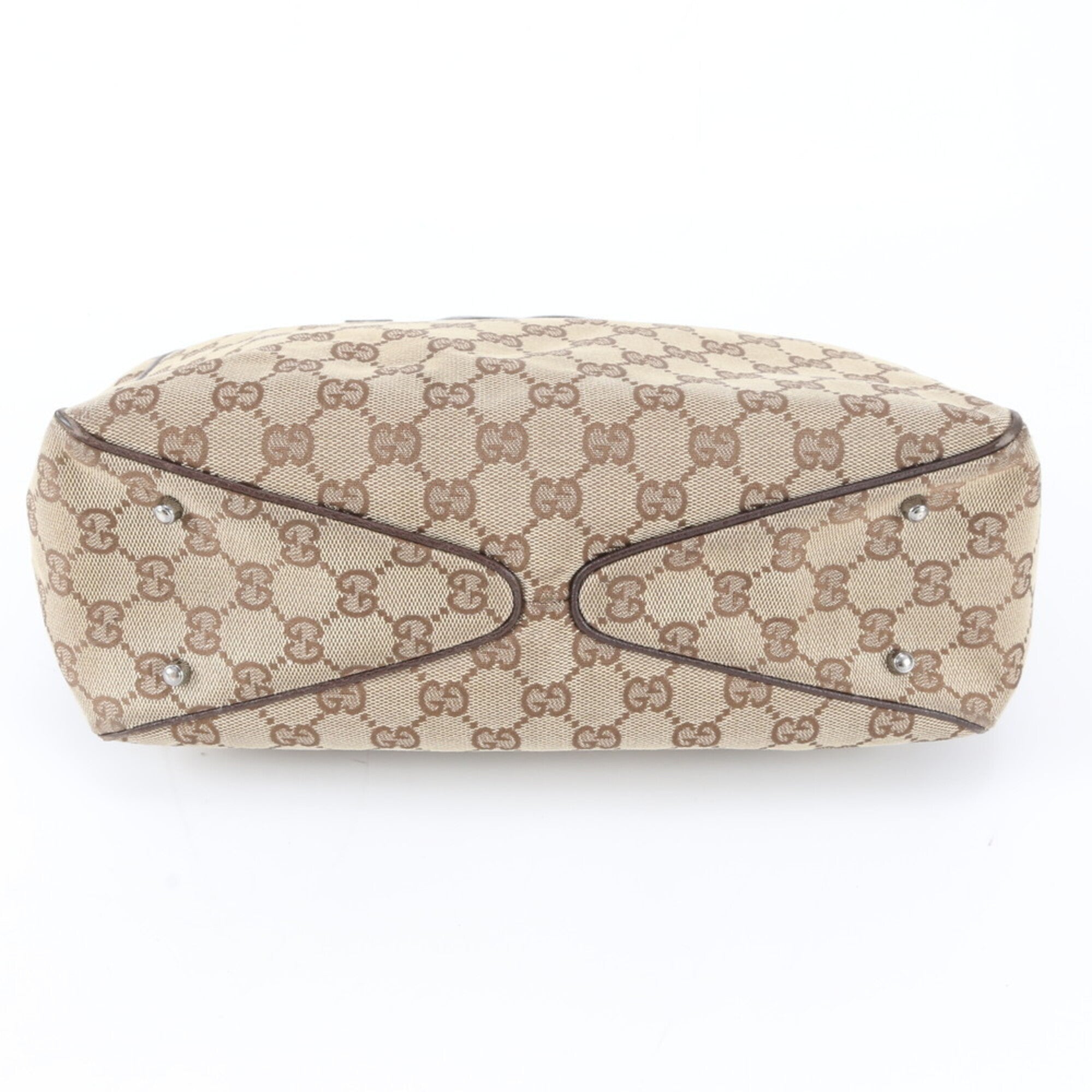 Gucci Gg Canvas Beige Brown Gg Canvas Leather Handbag (Pre-Owned)