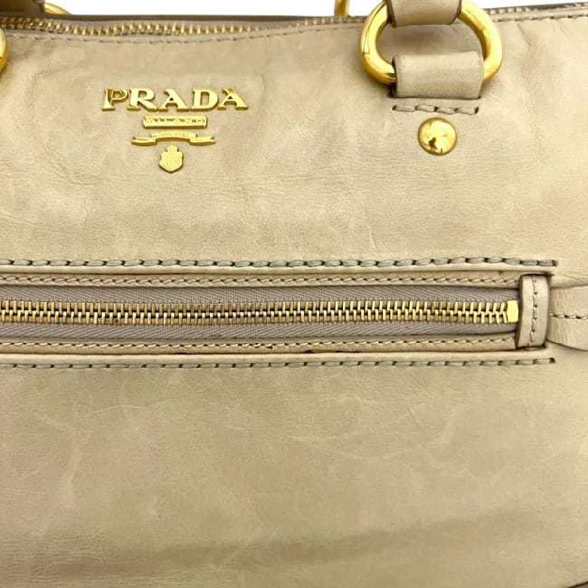 Prada Beige Yellow Leather Tote Bag (Pre-Owned)