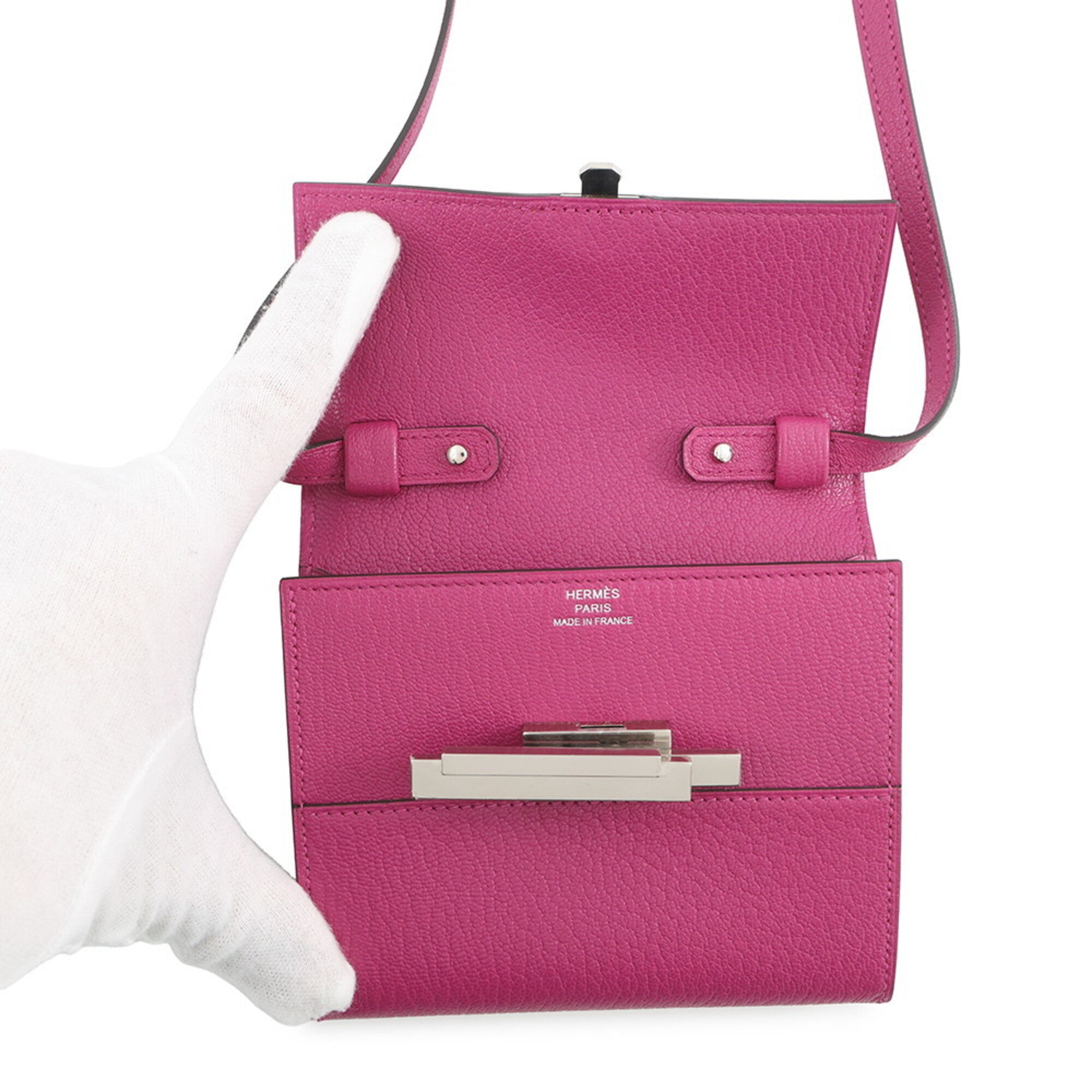 Hermes Rose Purple Chevre Myzore Leather Chain/Shoulder Wallet (Pre-Owned)