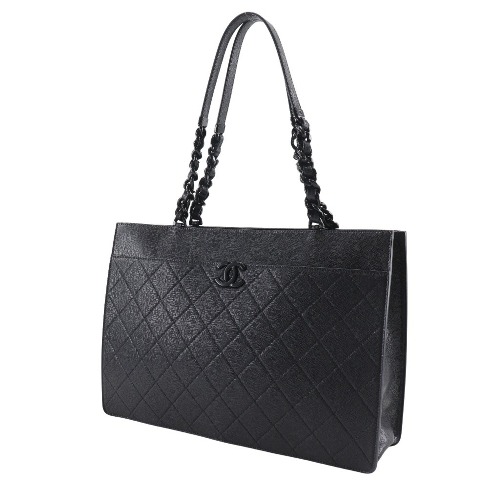 Chanel Matelasse Black Leather Tote Bag (Pre-Owned)
