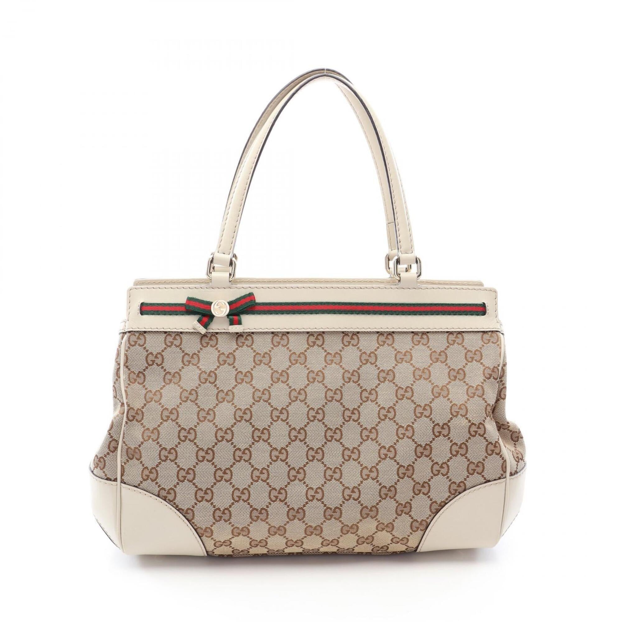 Gucci Beige Ivory Multi-Color Gg Canvas Leather Handbag Tote Bag (Pre-Owned)