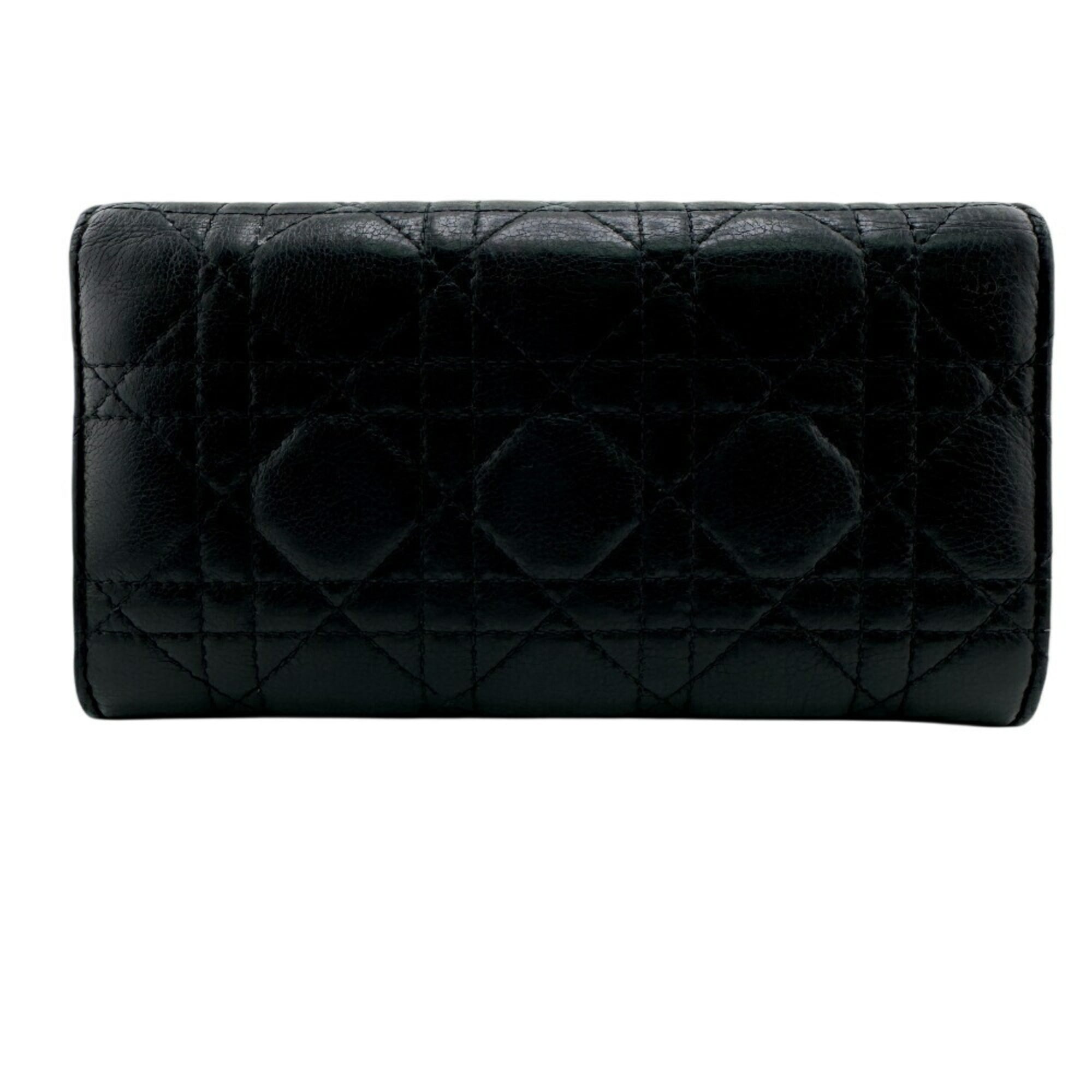 Christian Dior Black Leather Long Wallet (Tri-Fold) (Pre-Owned)