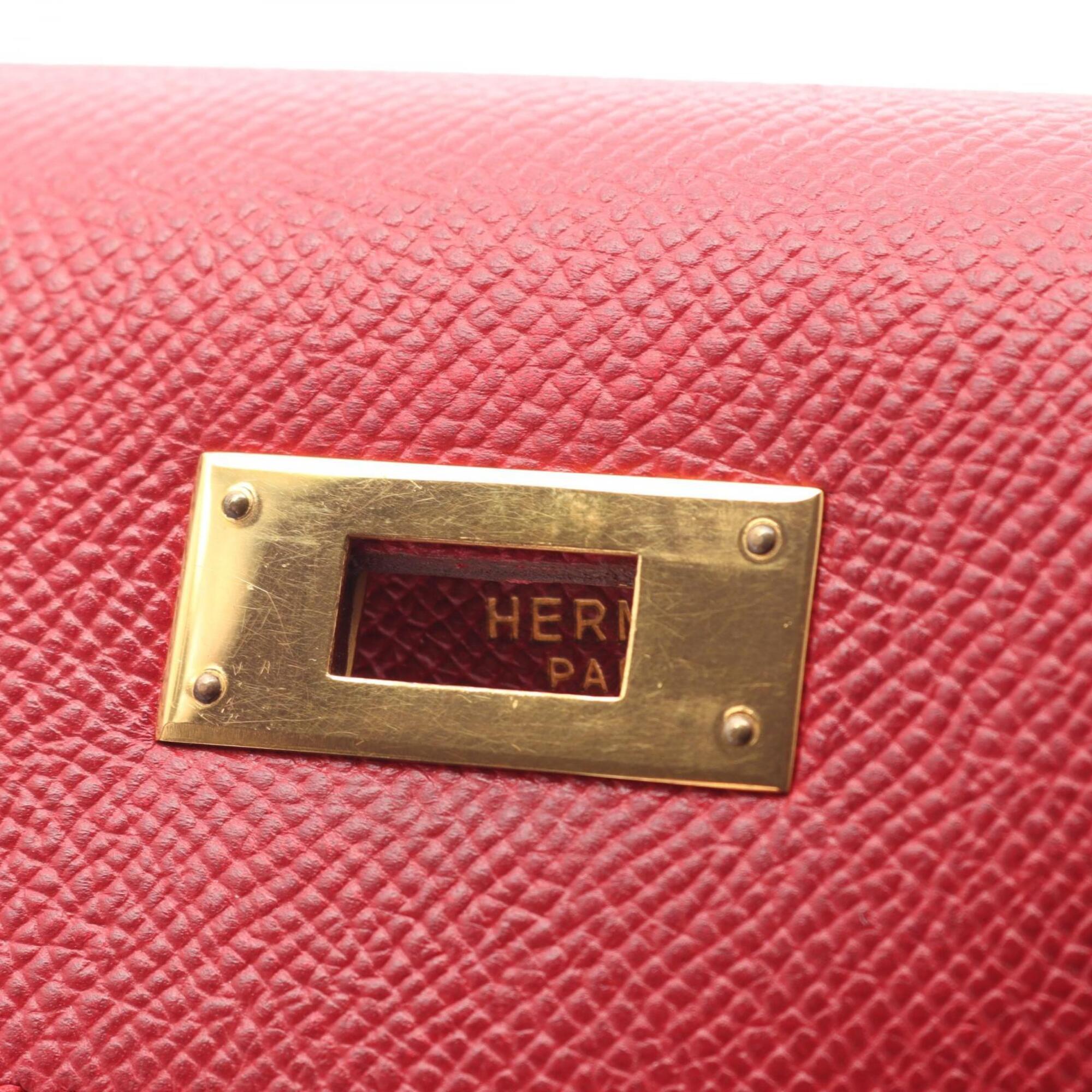 Hermes Red Color Rouge Vif Courchevel Leather Handbag (Pre-Owned)