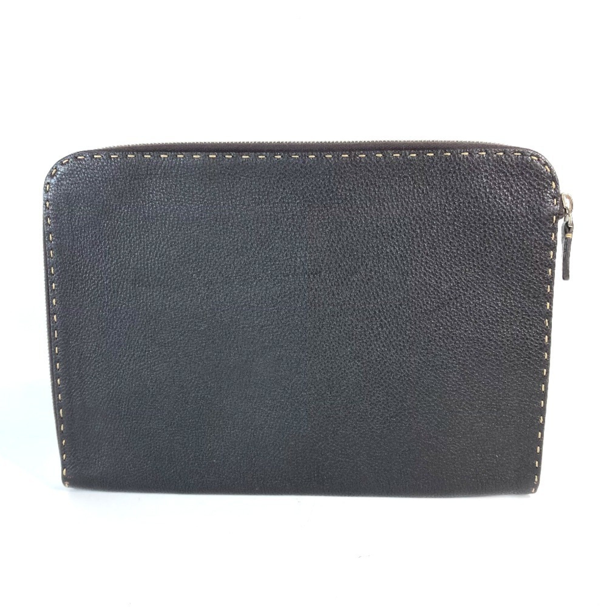 Fendi Dark Brown Leather Clutch Bag Pouch (Pre-Owned)