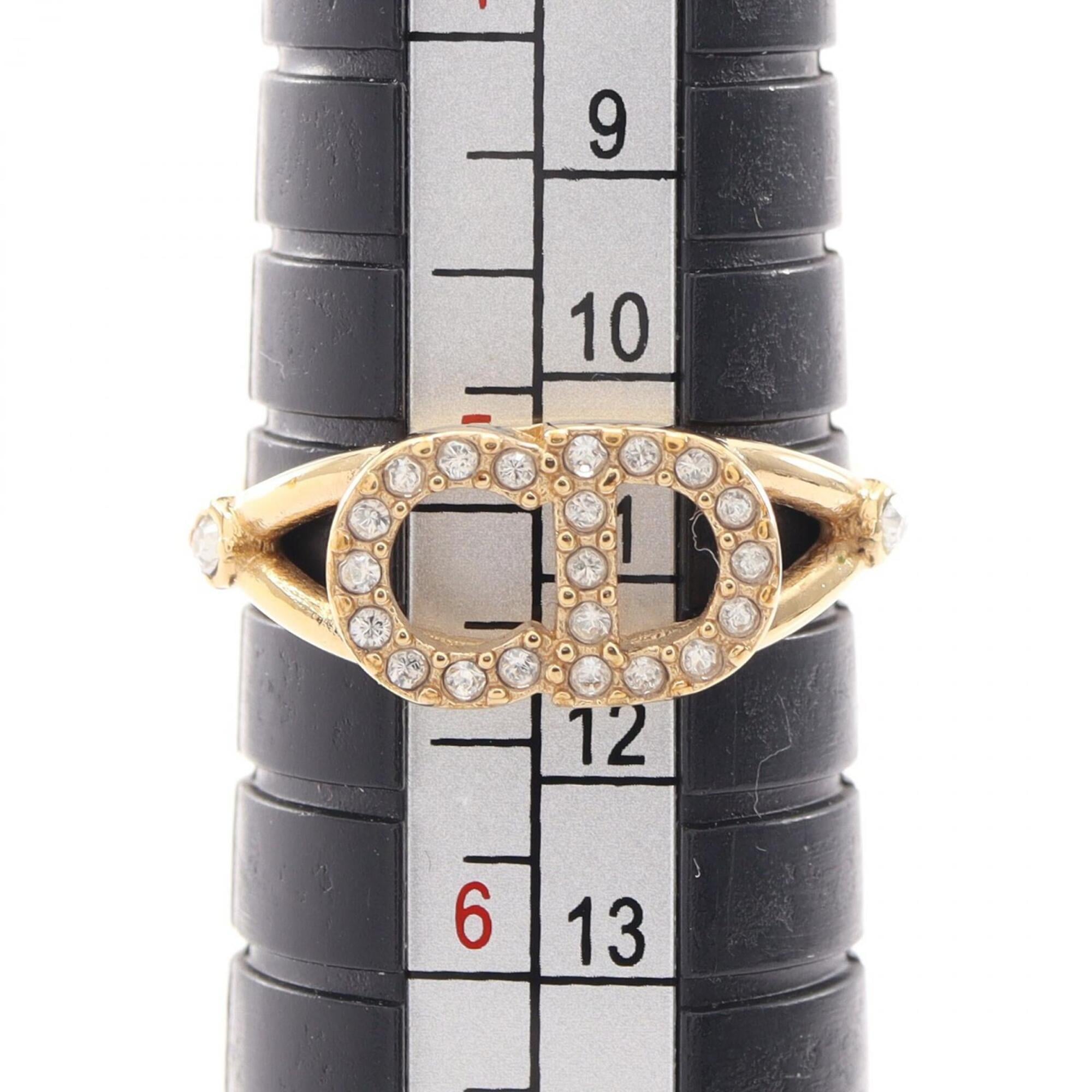 Christian Dior Gold Clear Gold Plating Rhinestone Band Ring (Pre-Owned)