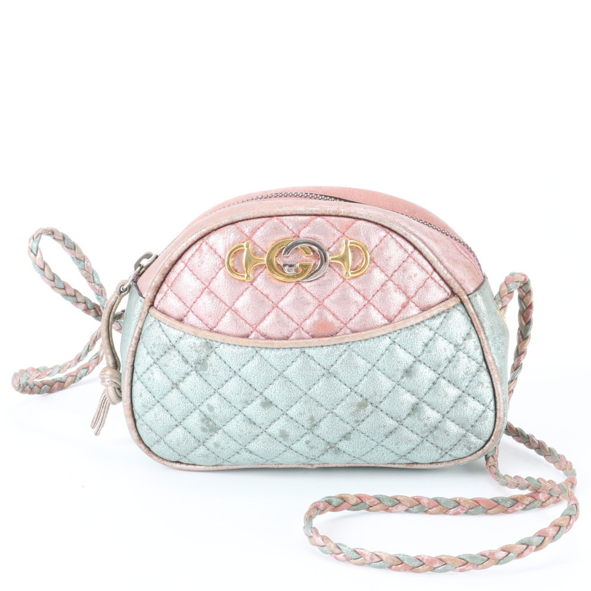 Gucci Horsebit Green Pink Leather Shoulder Bag (Pre-Owned)