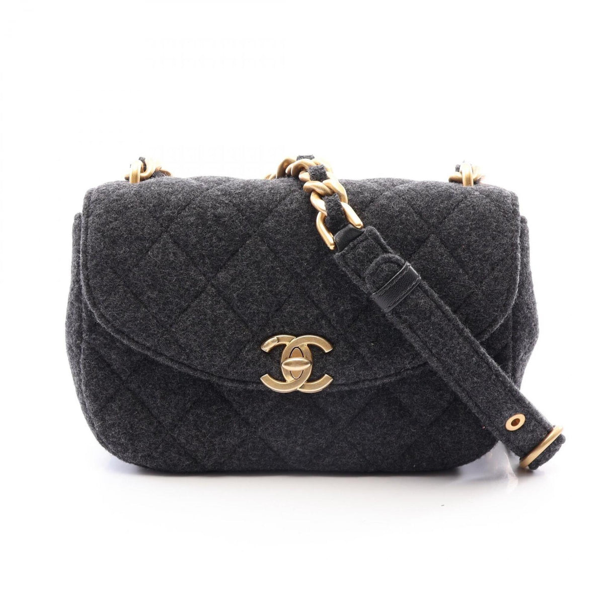 Chanel Gray Felt Handbag Shoulder Bag (Pre-Owned)