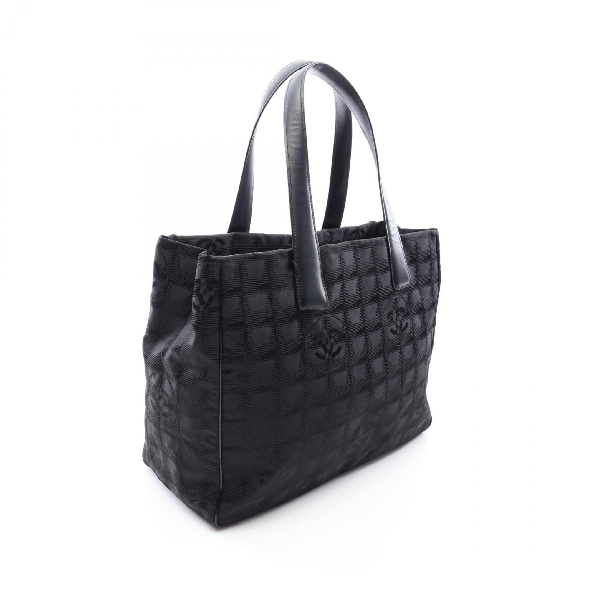 Chanel Black Leather Nylon Canvas Handbag Tote Bag (Pre-Owned)