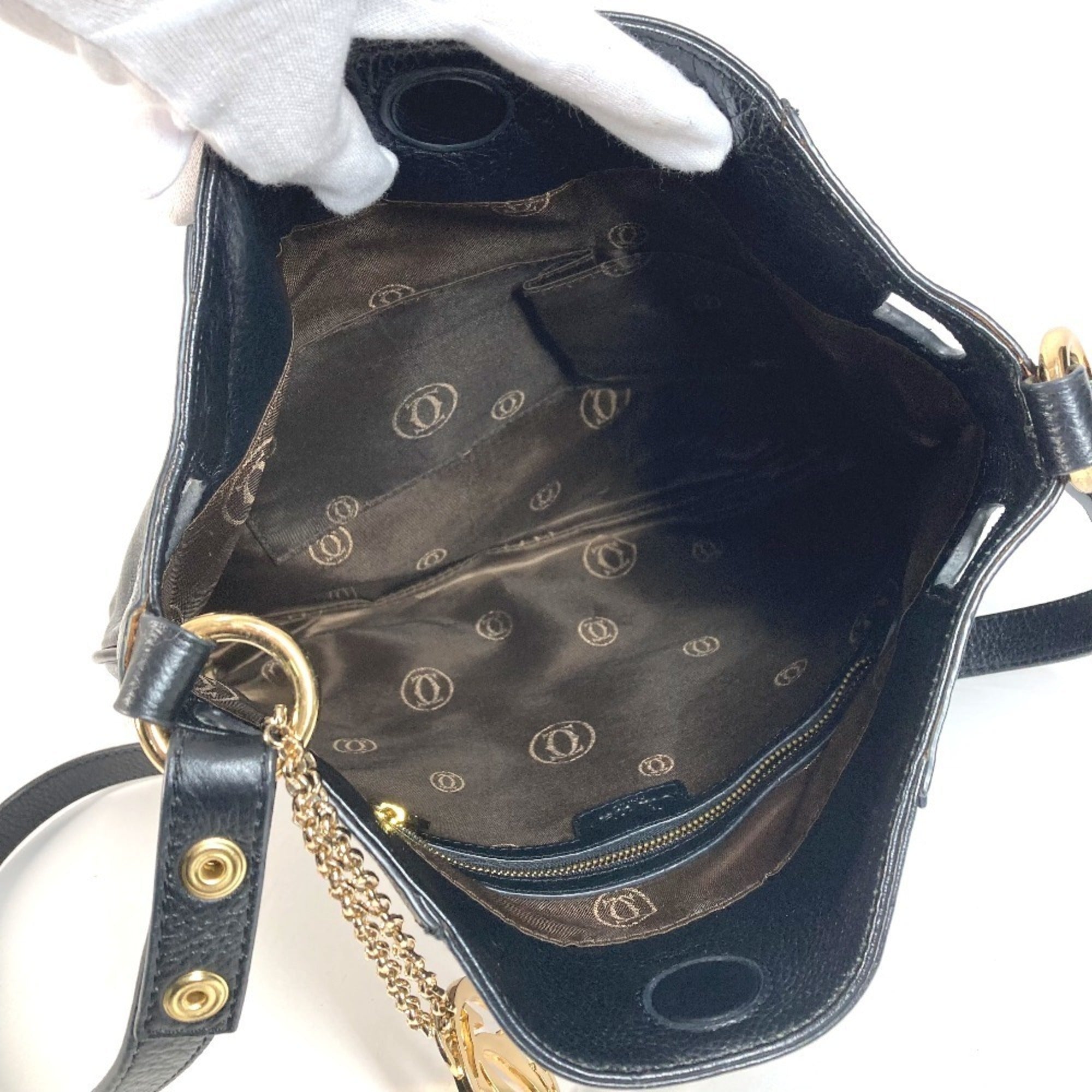 Cartier Marcello Black White Leather Shoulder Bag (Pre-Owned)