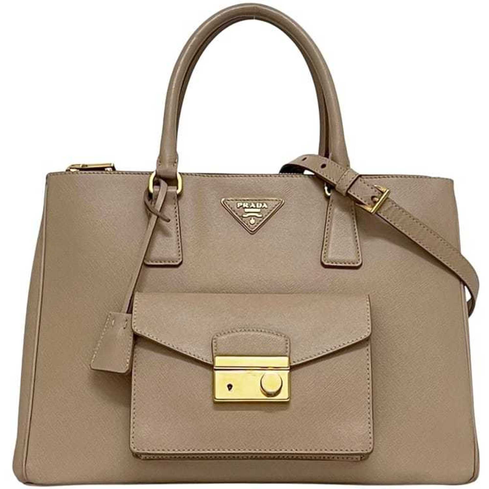 Prada Beige Saffiano Triangle Handbag Shoulder Bag (Pre-Owned)