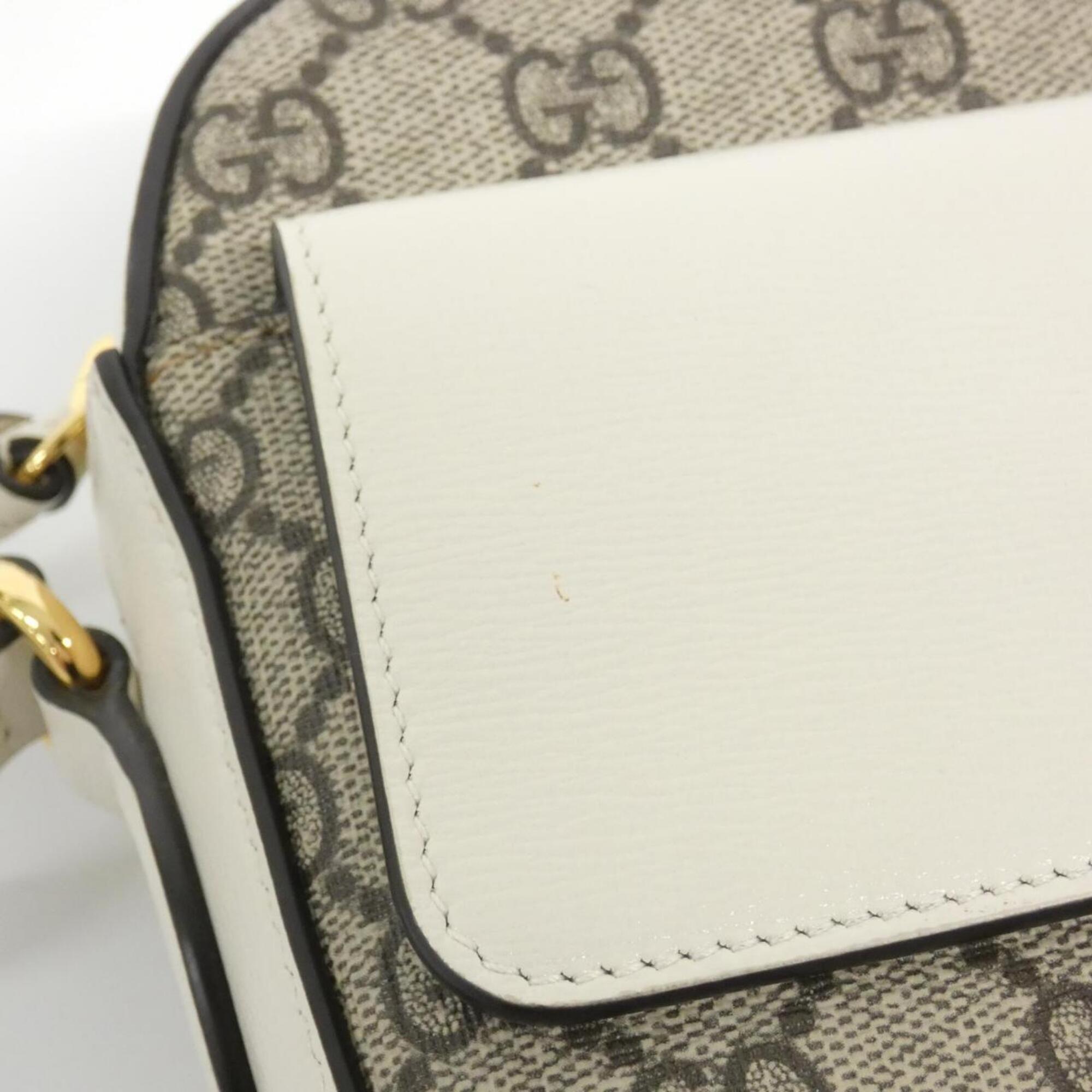 Gucci Beige White Gg Supreme Leather Shoulder Bag (Pre-Owned)