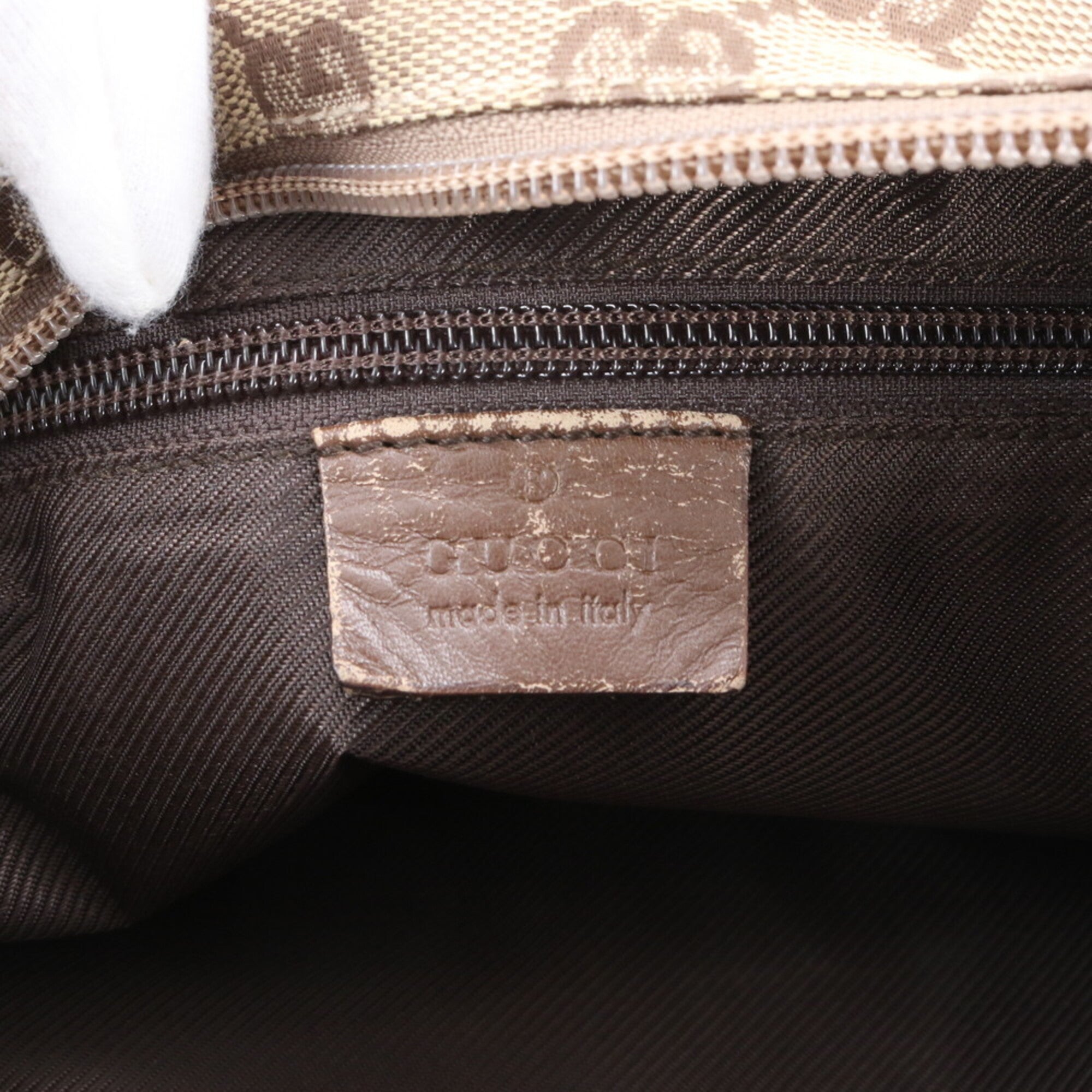 Gucci Beige Brown Leather Canvas Shoulder Bag Tote Bag (Pre-Owned)